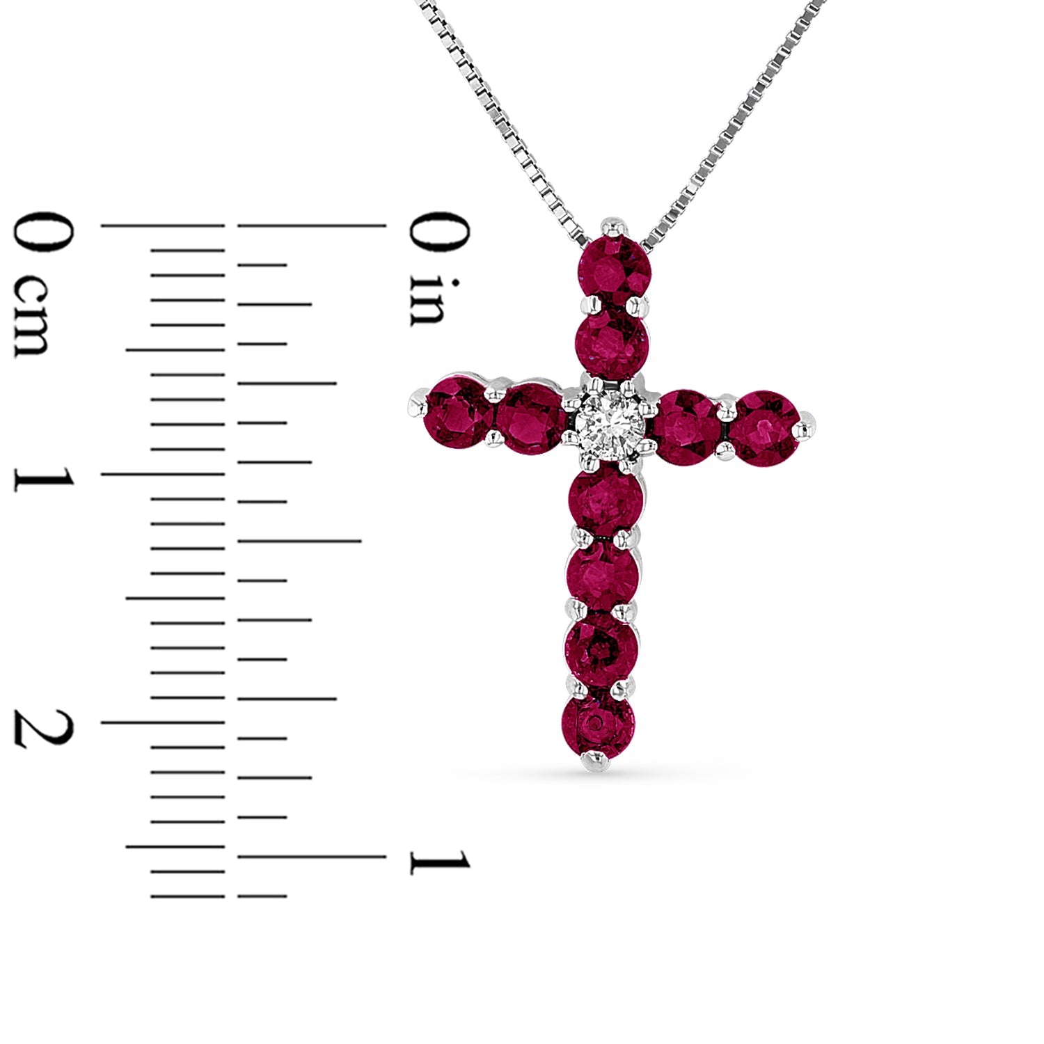 0.92ctw Diamond and Ruby Cross Pendant in 14k White Gold