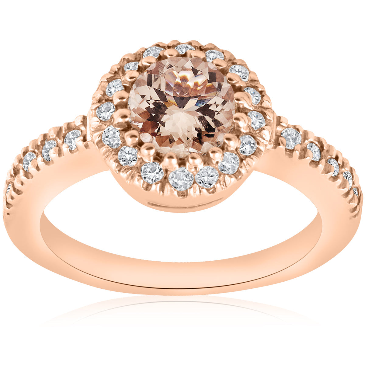 1ct Pave Diamond Morganite Halo Engagement Ring 14k Rose Gold
