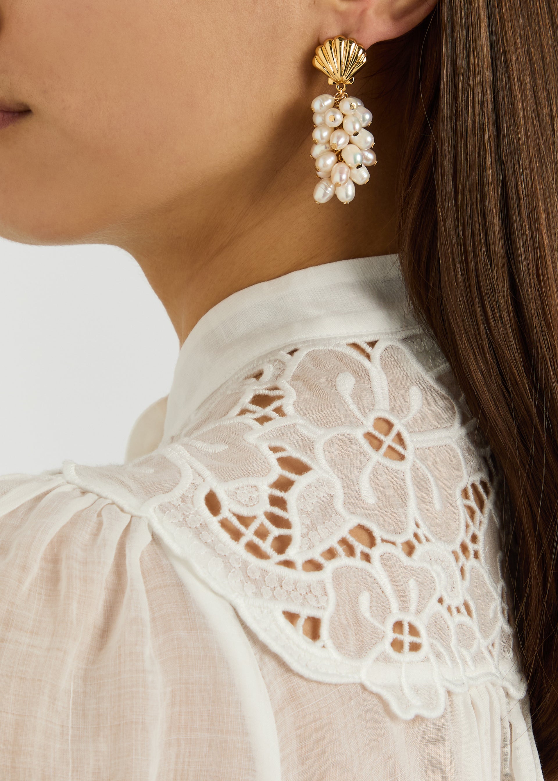 Shell pearl-embellished drop earrings