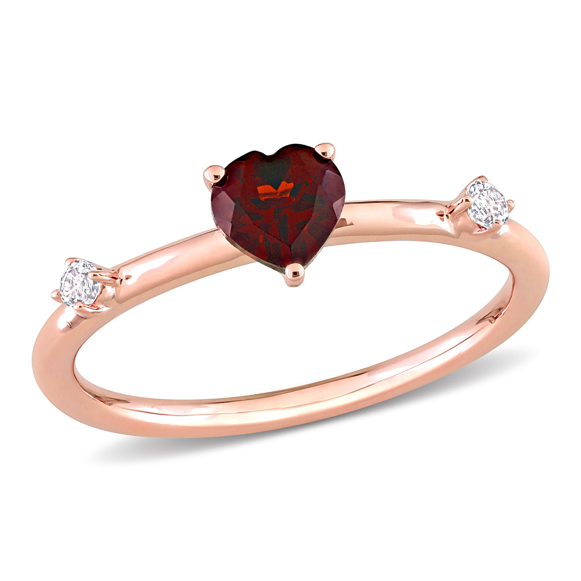 5/8 CT TGW Heart Garnet and White Topaz Stackable Ring in 10k Rose Gold