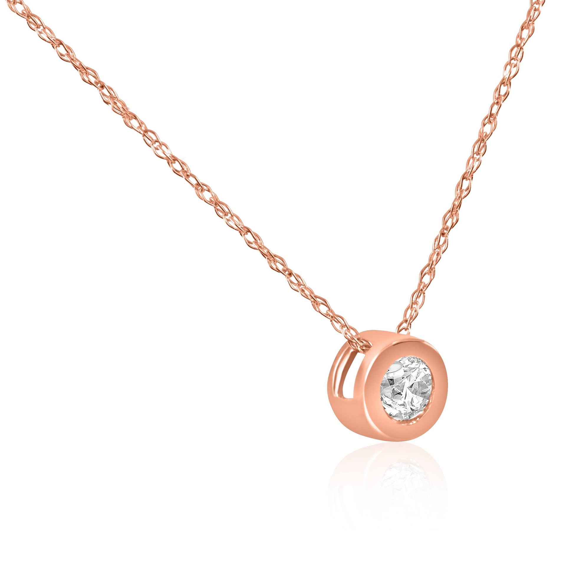 1/3ct Round Bezel Solitaire Diamond Pendant Rose Gold