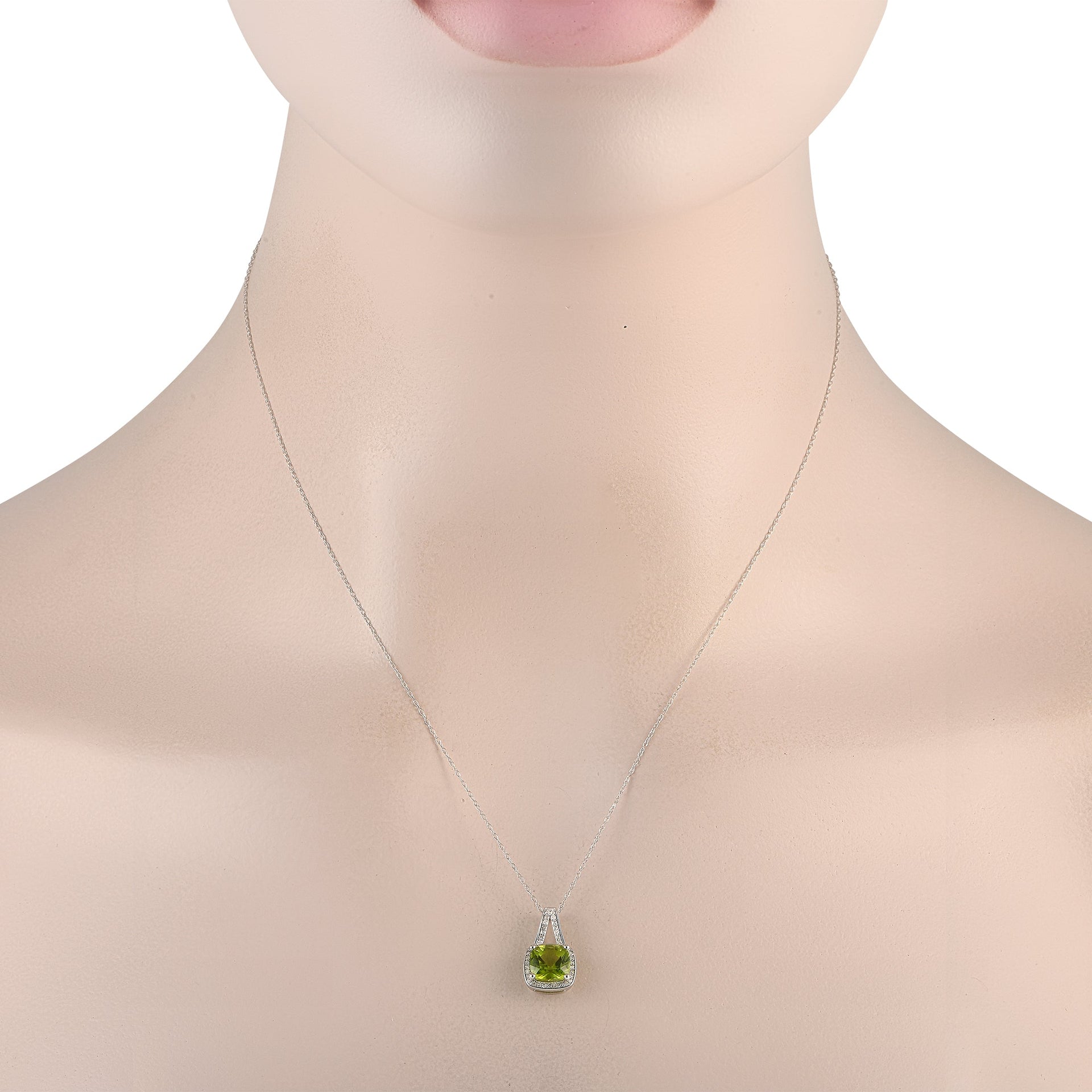 LB Exclusive 14K White Gold 0.12ct Diamond and Peridot Necklace PD4-16273WPE