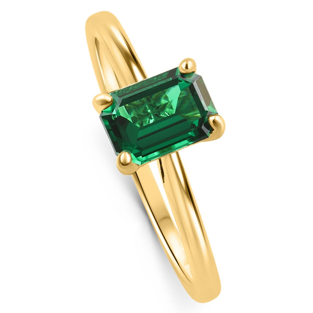 1ct Emerald Solitaire Ring 10k Yellow Gold Lab Grown