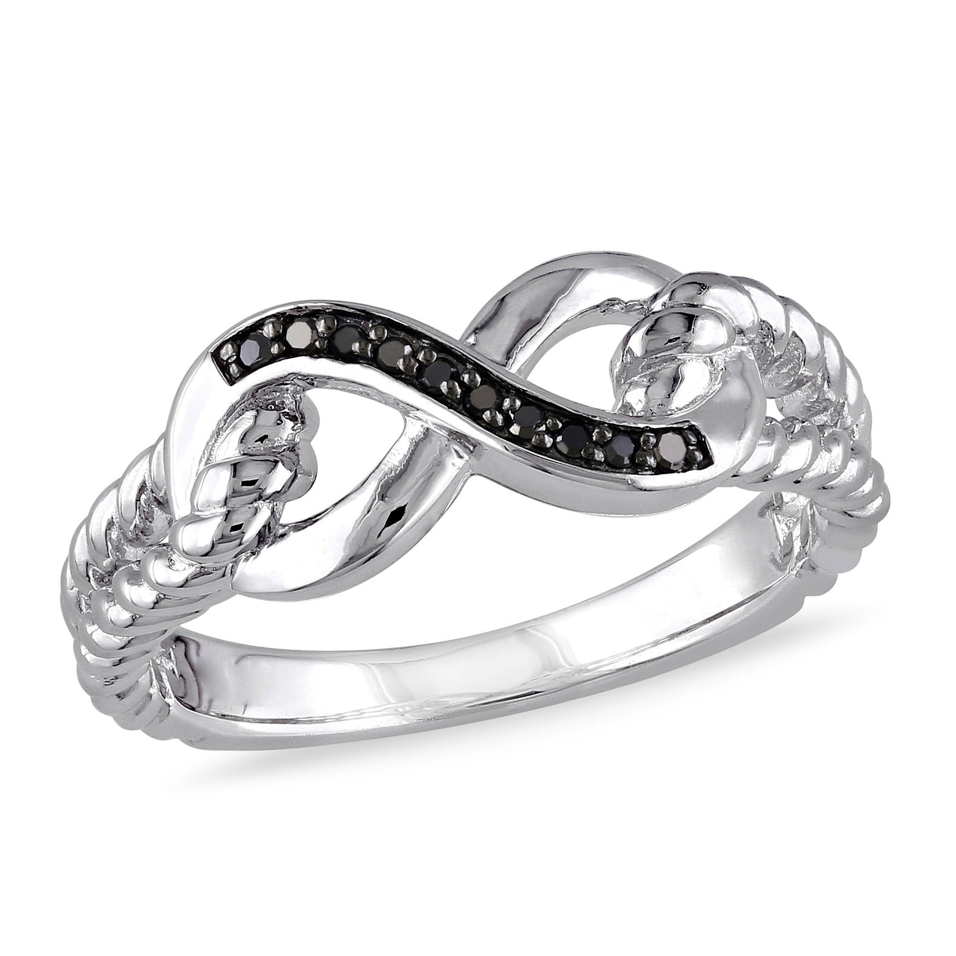 Black Diamond Infinity Link Ring in Sterling Silver with Black Rhodium
