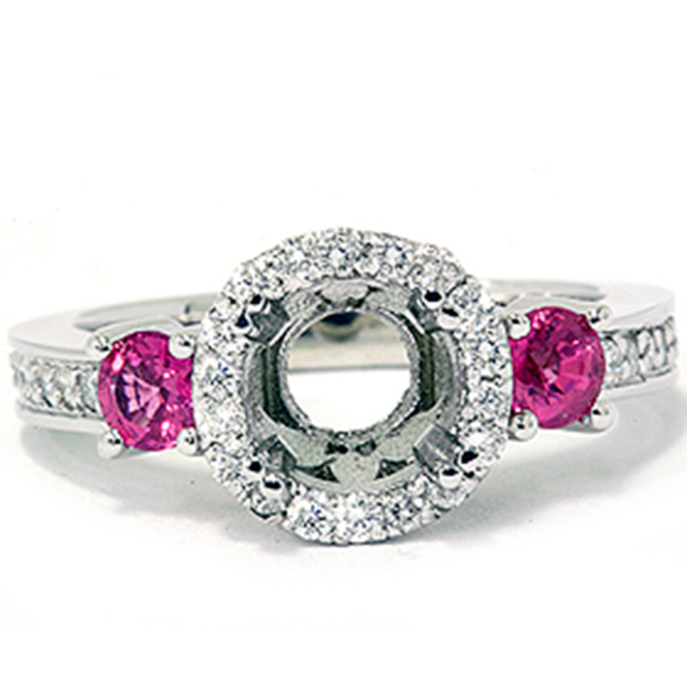 3/4ct Pink Sapphire & Diamond Engagement Ring Semi Mount 14K White Gold