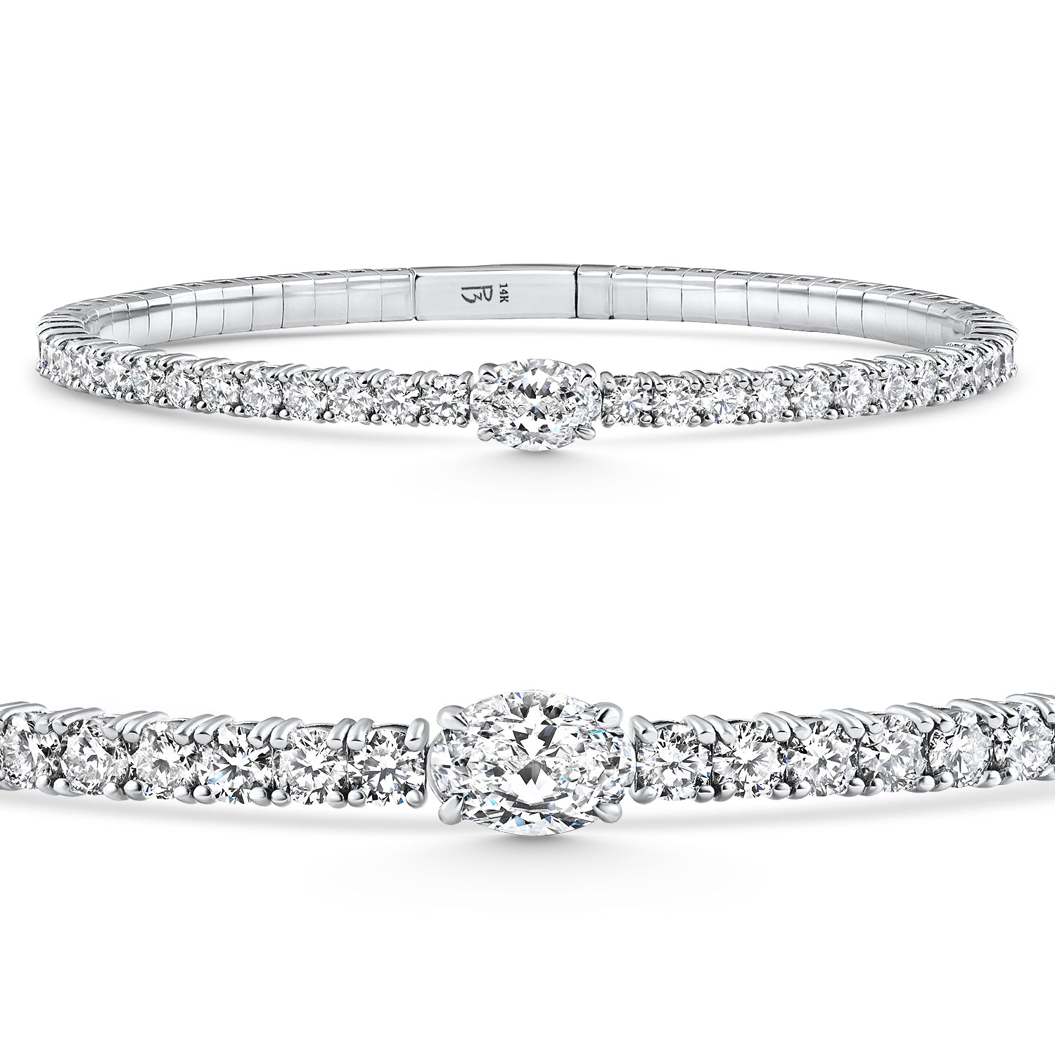 4.50Ct Diamond Bangle Oval Solitaire Flexible Tennis Bracelet 14k Gold Lab Grown