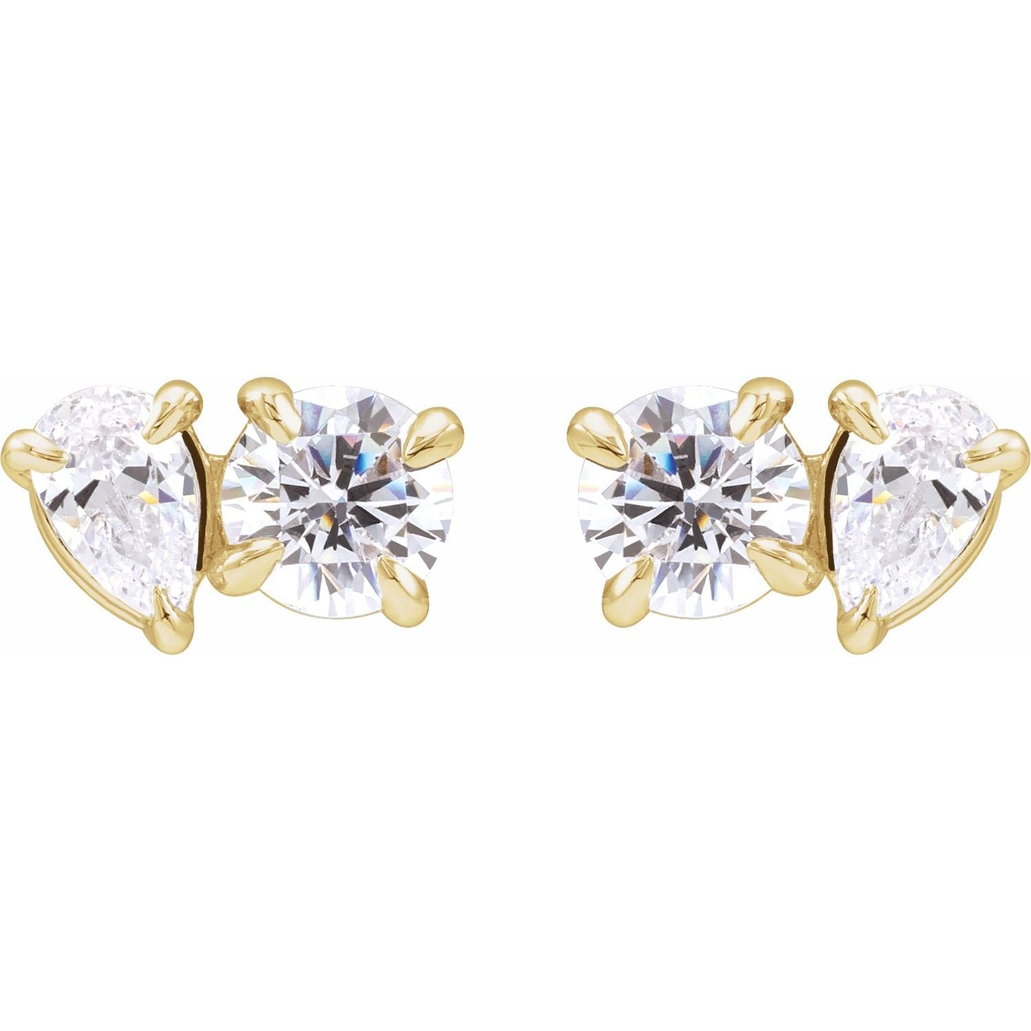 14K Gold 1 1/6ct Lab-grown Diamond Two-stone Stud Earrings Clarity SI Color G-H
