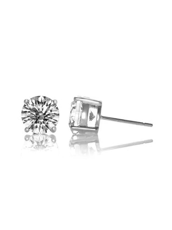 Sterling Silver Cubic Zirconia Solitaire Stud Earrings