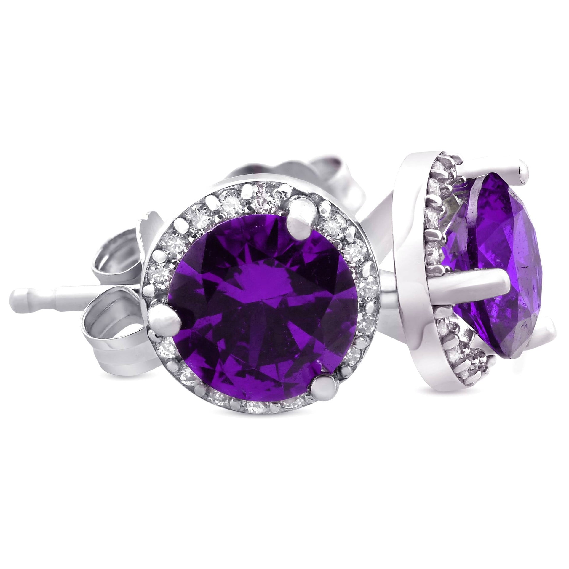 5/8 ct Amethyst & Diamond Halo Studs 10K White Gold