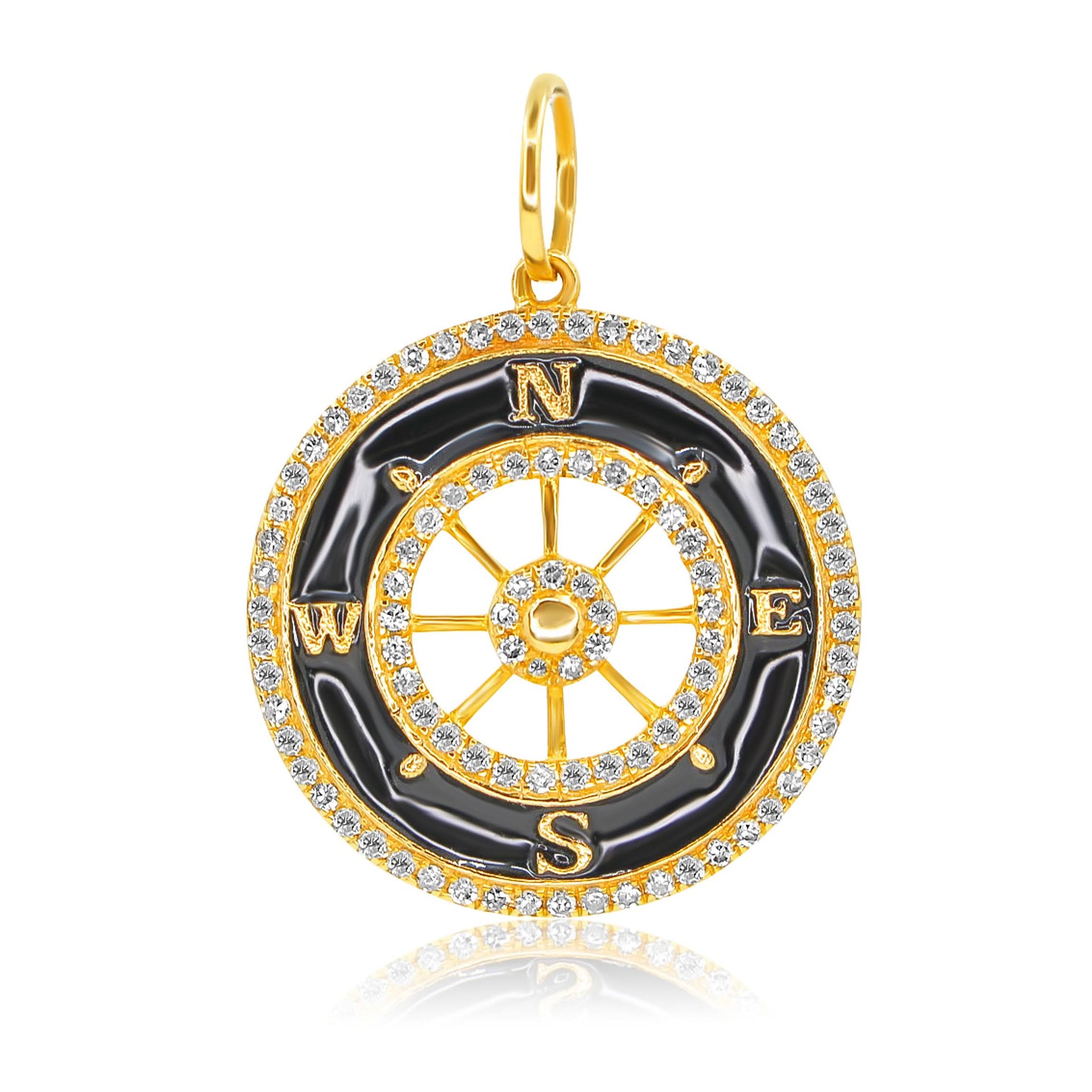 Gold Diamond Black Onyx Compass Pendant