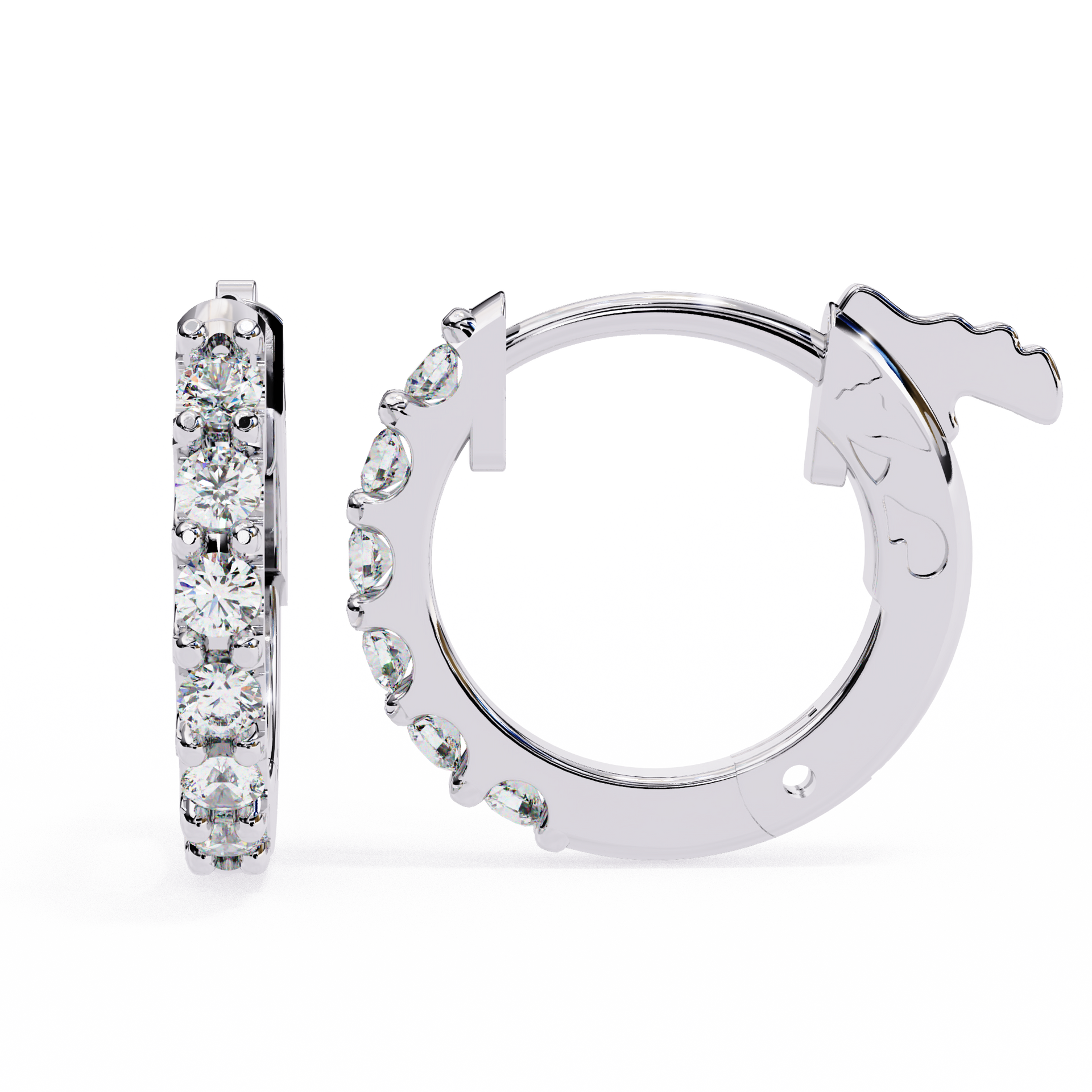 Round-Cut Lab-grown Diamond Antique Hoop Earrings in 10K White Gold