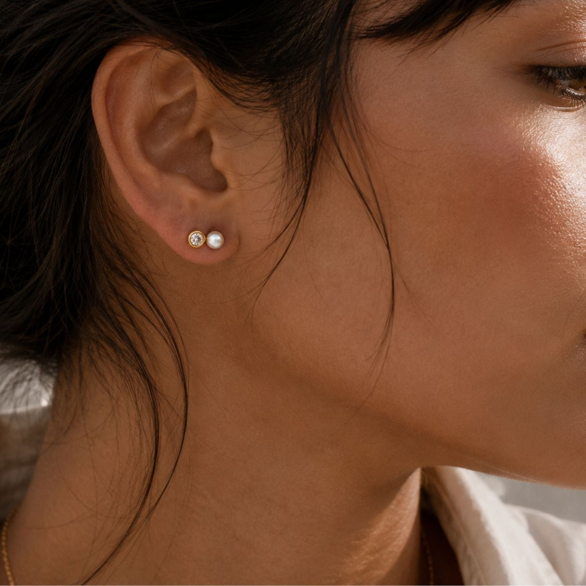 Aurora Diamond & Pearl Stud Earrings
