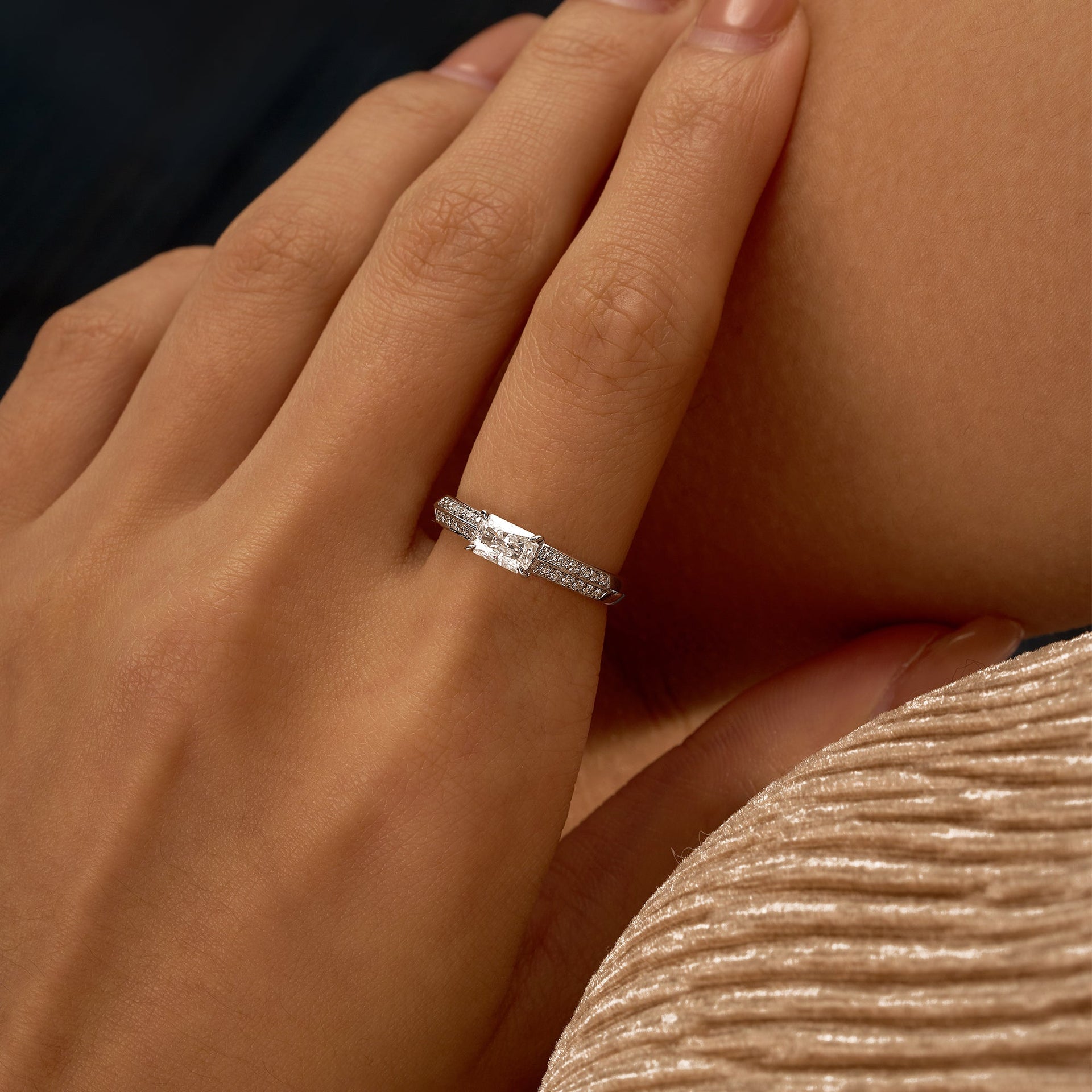 2 Carat Radiant Moissanite Engagement Ring with Double Row Pave