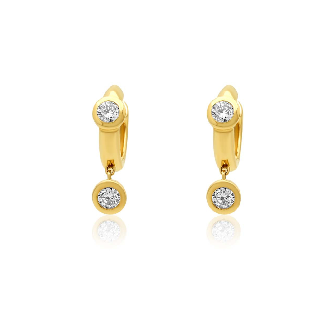 Gold Double Diamond Bezel Hoop Earrings