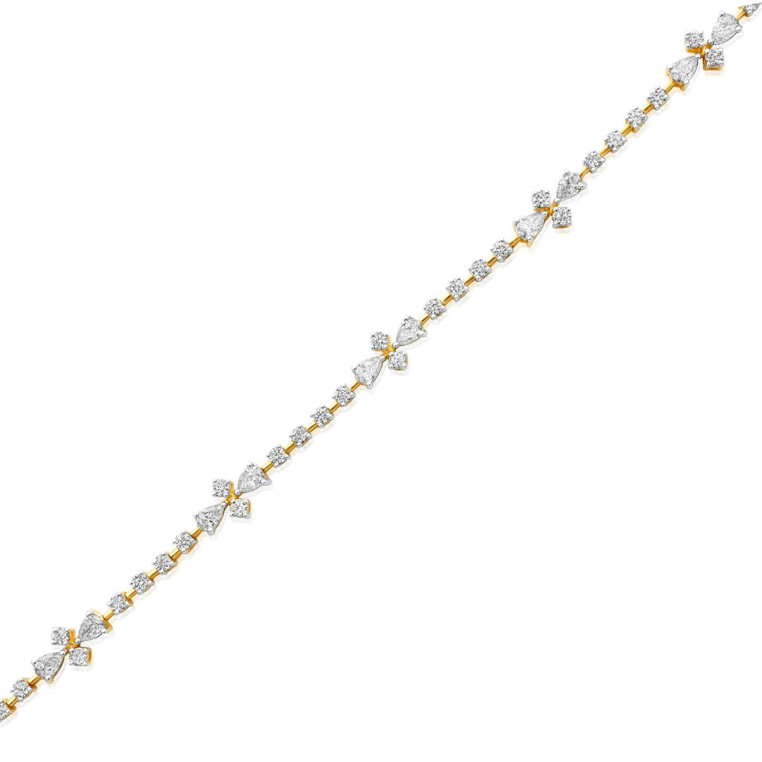 Gold Diamond Pear Clover Tennis Bracelet