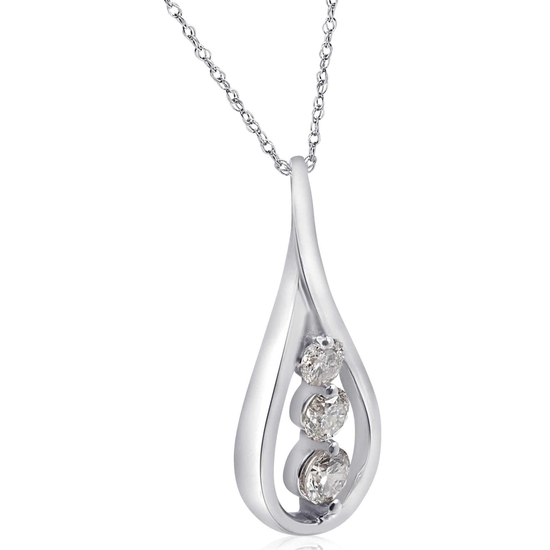 1/2 CT 3-Stone Diamond Infinity Pendant 14k White Gold 1' Tall