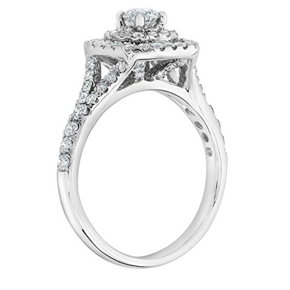 1 Ct TDW Diamond Engagement Ring Double Cushion Halo 14k White Gold
