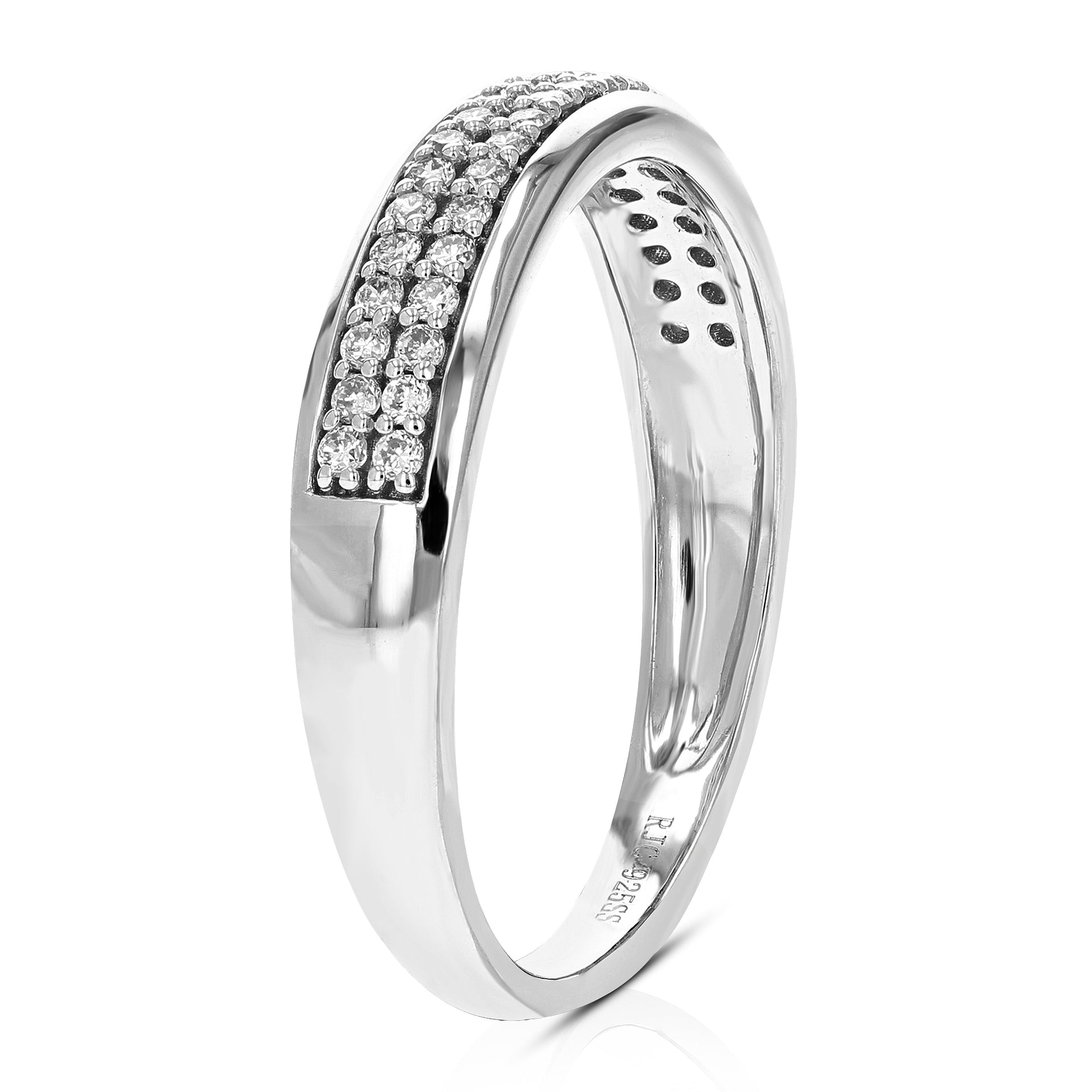 1/4 cttw 42 Stones Round Cut Lab Grown Diamond Wedding Band .925 Sterling Silver Prong Set