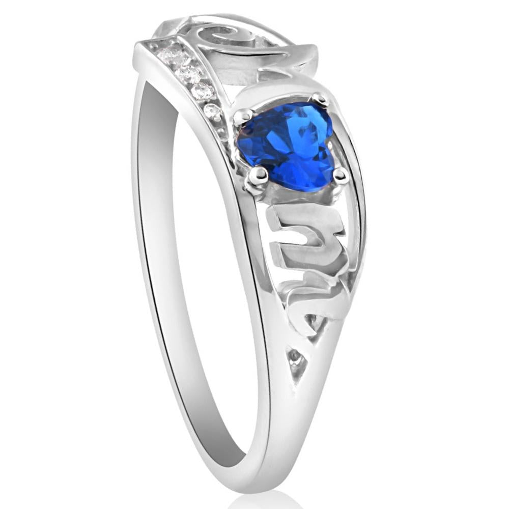 5/8 ct Heart Shaped Sapphire & Diamond Mom Ring in White, Yellow or Rose Gold