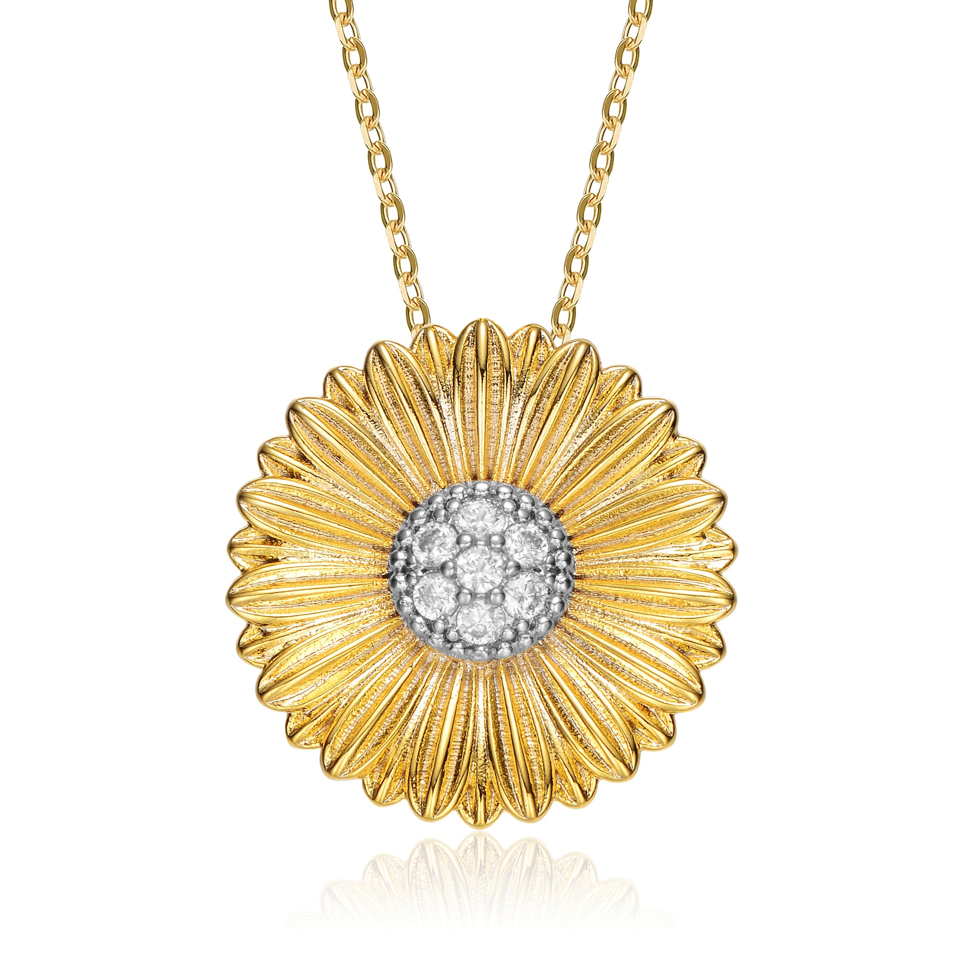 Rhodium And 14k Gold Plated Cubic Zirconia Floral Pendant