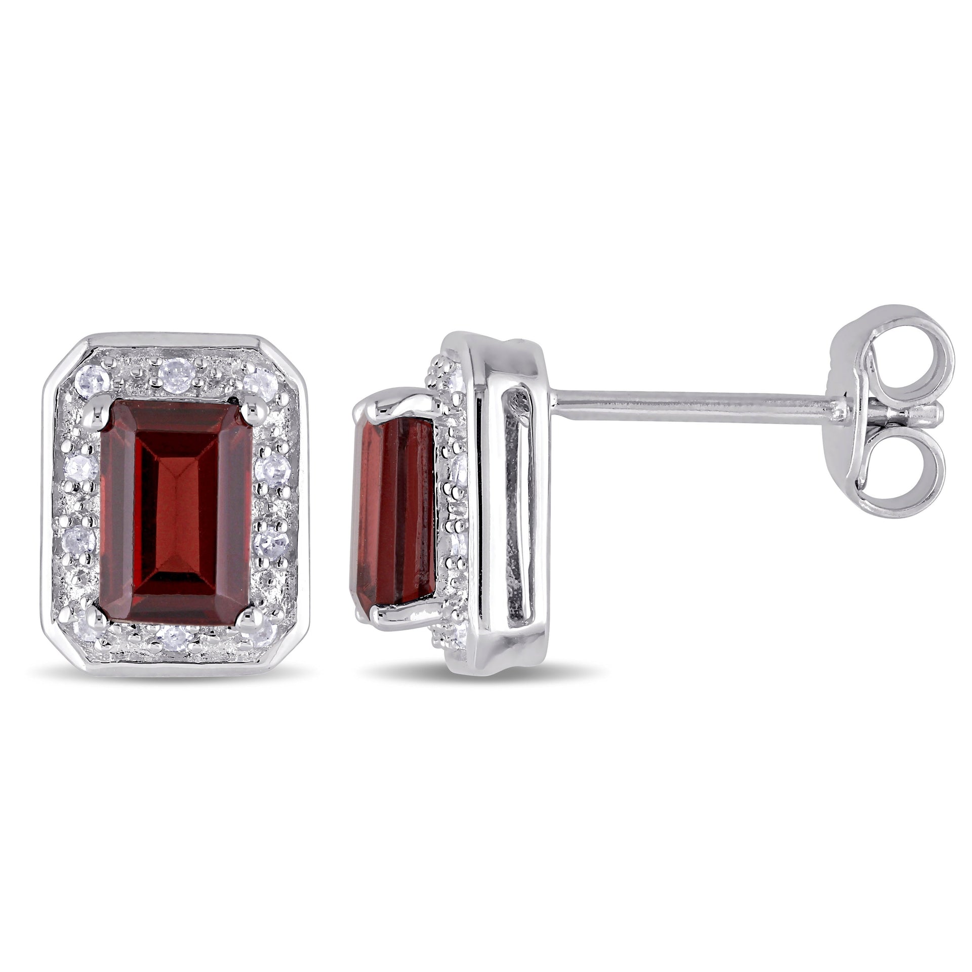 1/10 CT TW Diamond and Garnet Halo Stud Earrings in Sterling Silver