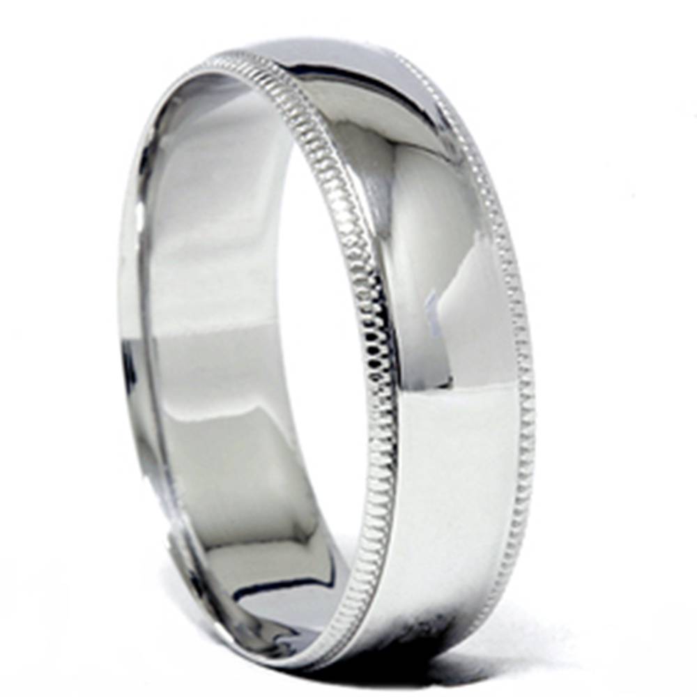 7mm Milgrain Wedding Band 14K White Gold Size Selectable