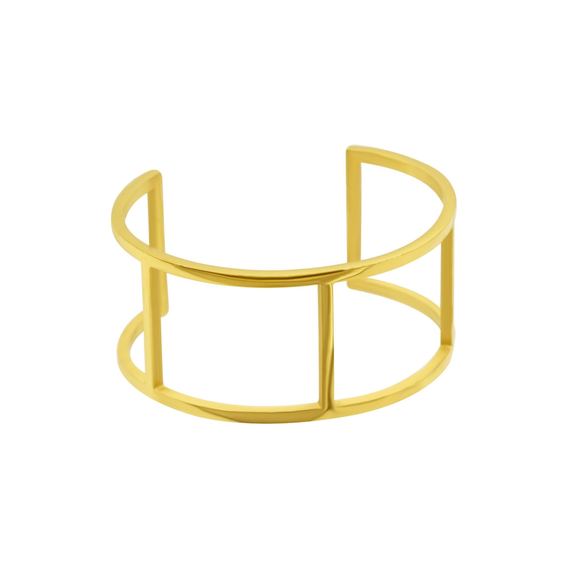 Tarnish Resistant 14K Gold Plated Stainless Steel Double Row Cuff Bracelet