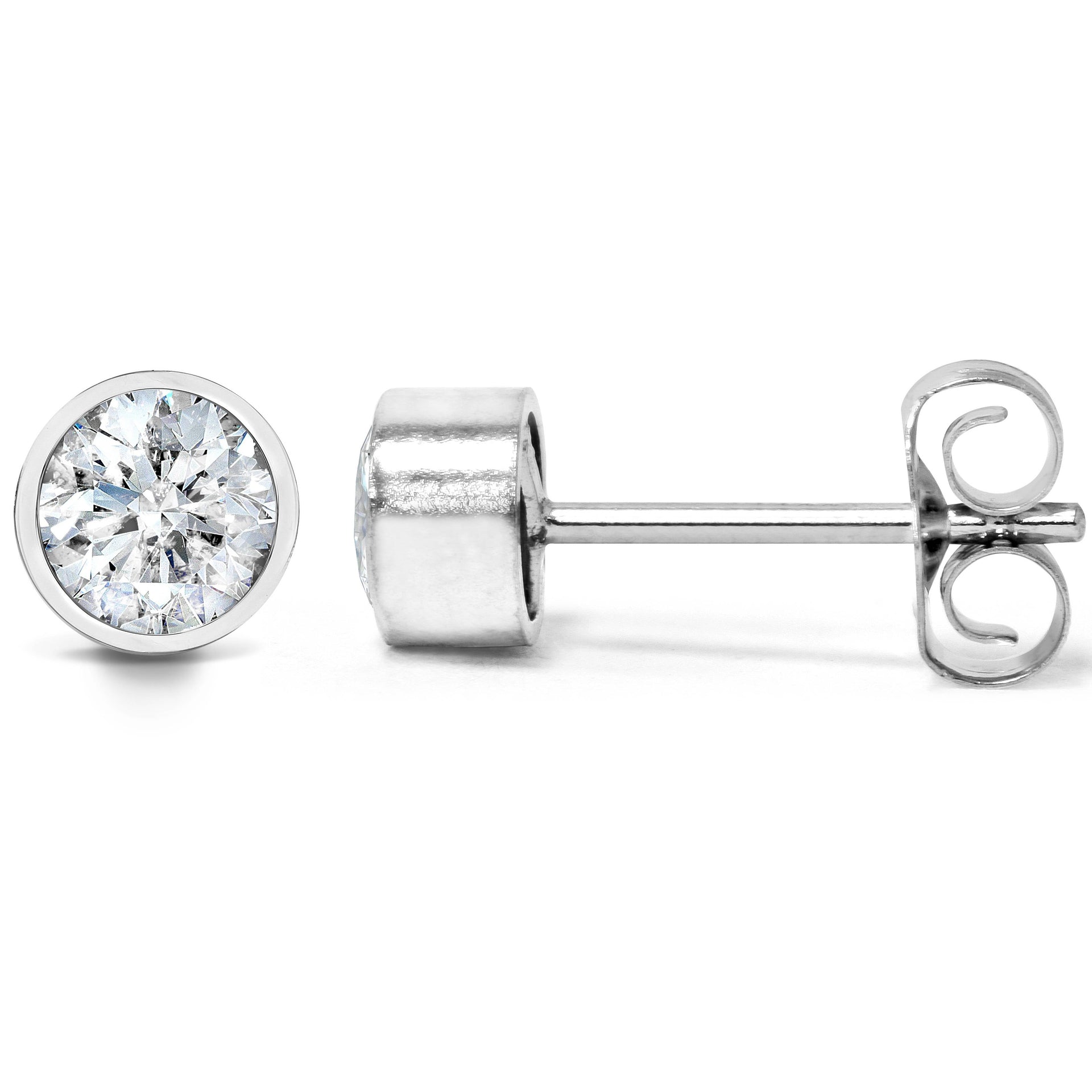 3/4ct Bezel Diamond Studs 14K White Gold