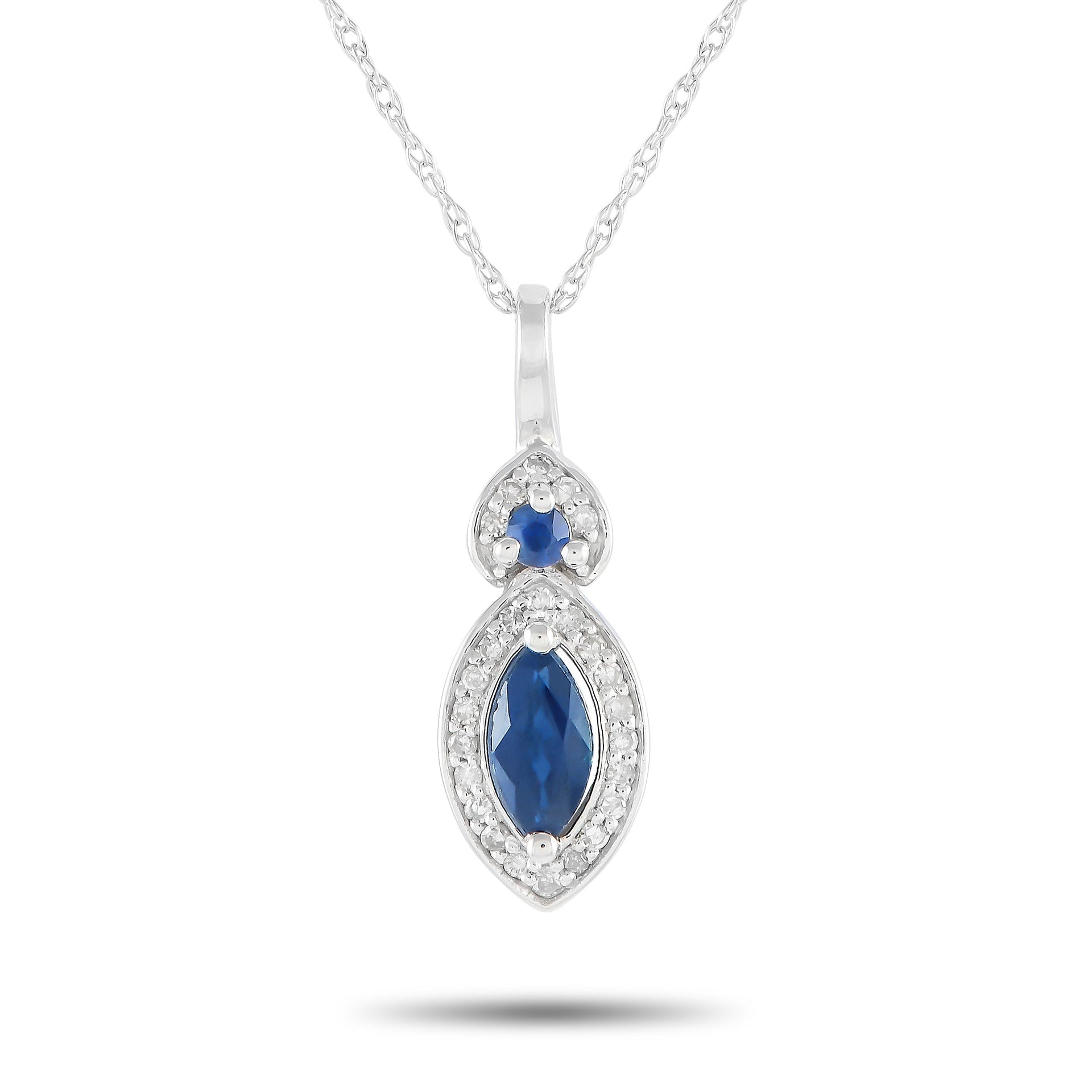 LB Exclusive 14K White Gold 0.07ct Diamond and Sapphire Marquise Necklace PD4-16299WSA