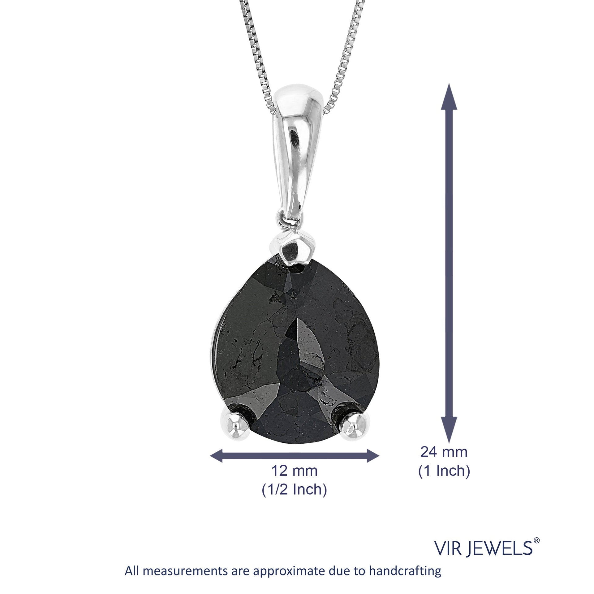 3 cttw Pear Shape Black Diamond Pendant Necklace Sterling Silver With Chain