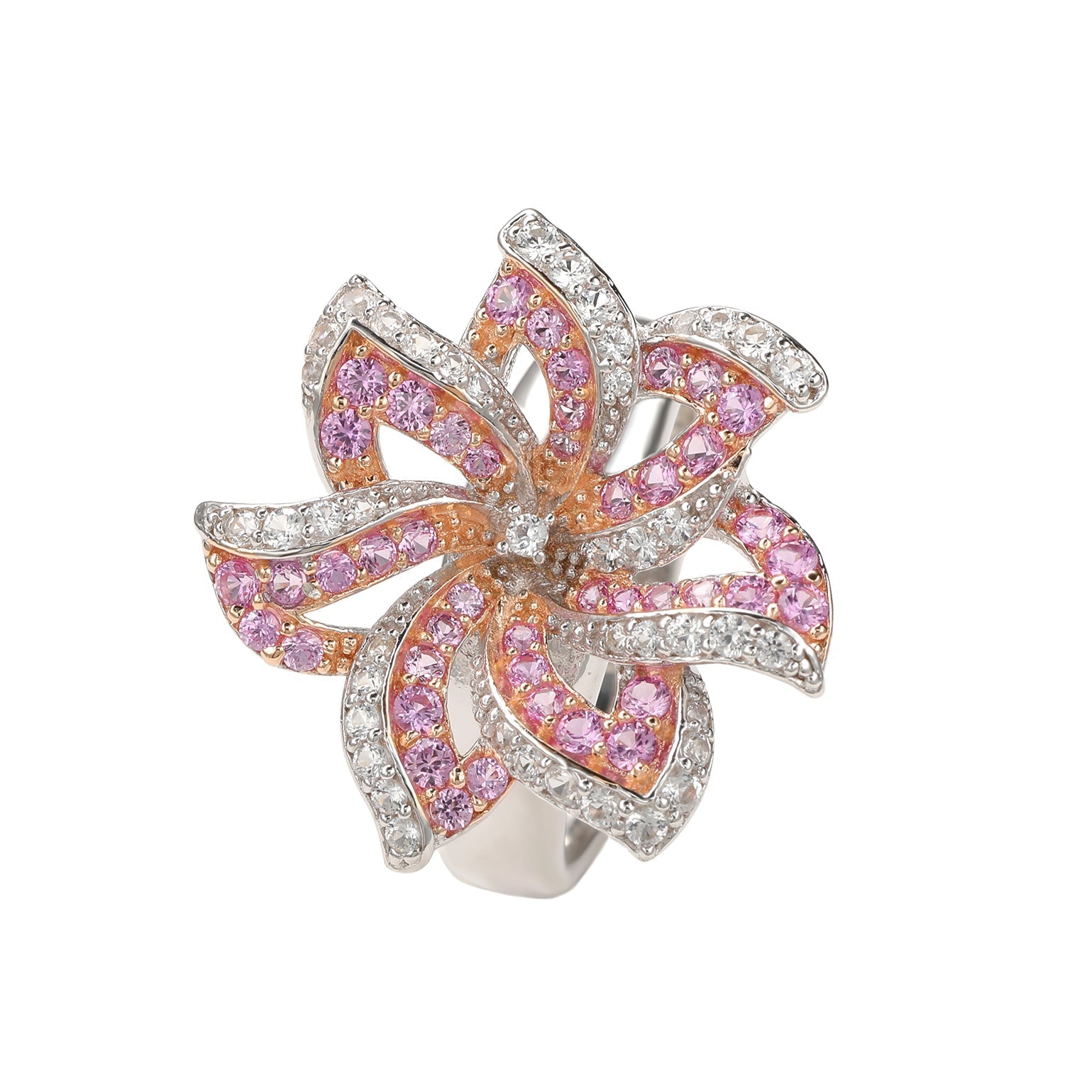 Suzy Levian Pink Sapphire and Diamond in Sterling Silver Flower Ring