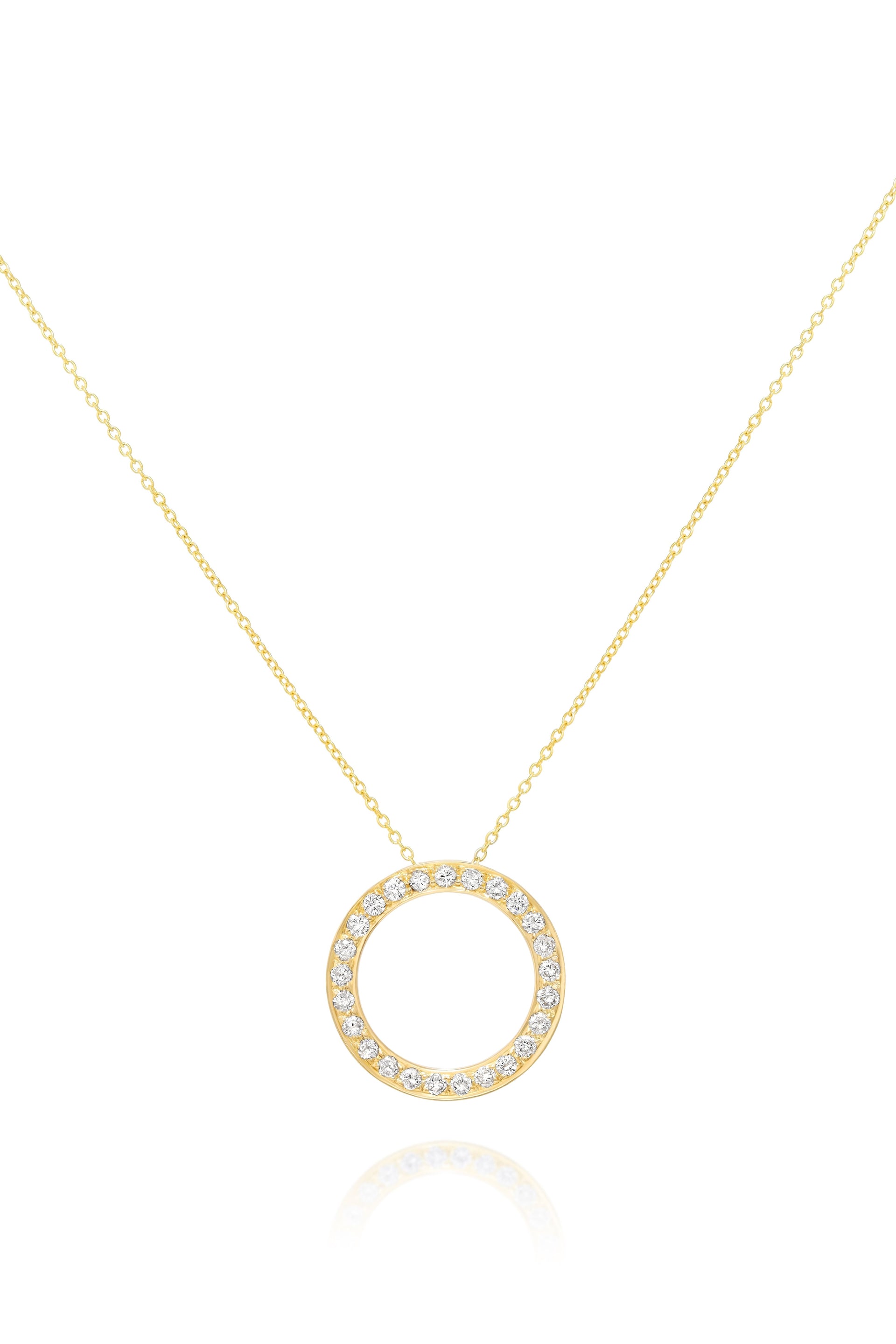 18kt yellow gold diamond pendant with ring-shaped design adorned with 0.75 cts tw round diamonds