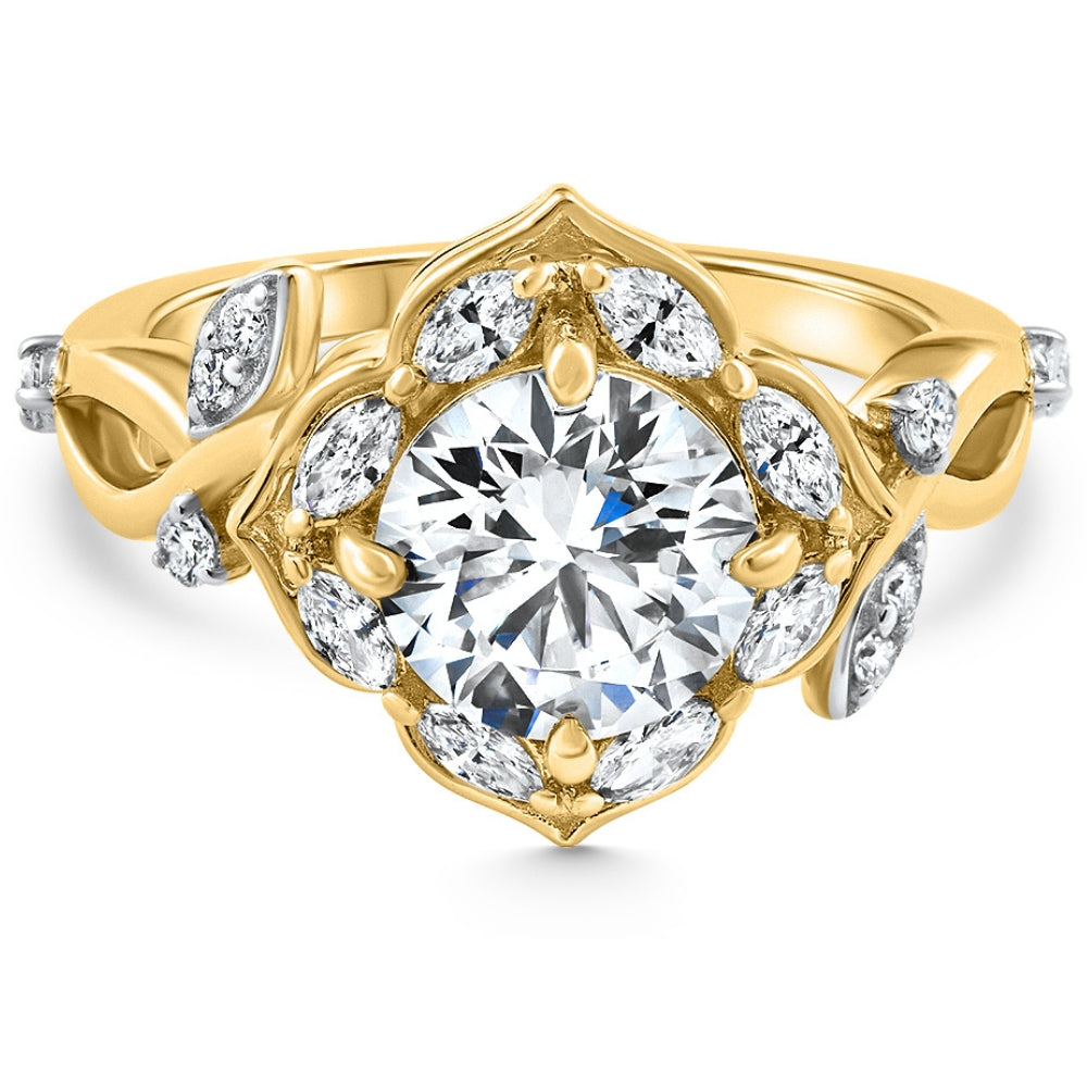 Certified 2.62Ct Round Diamond Engagement Vine Petal Ring 14k Yellow Gold