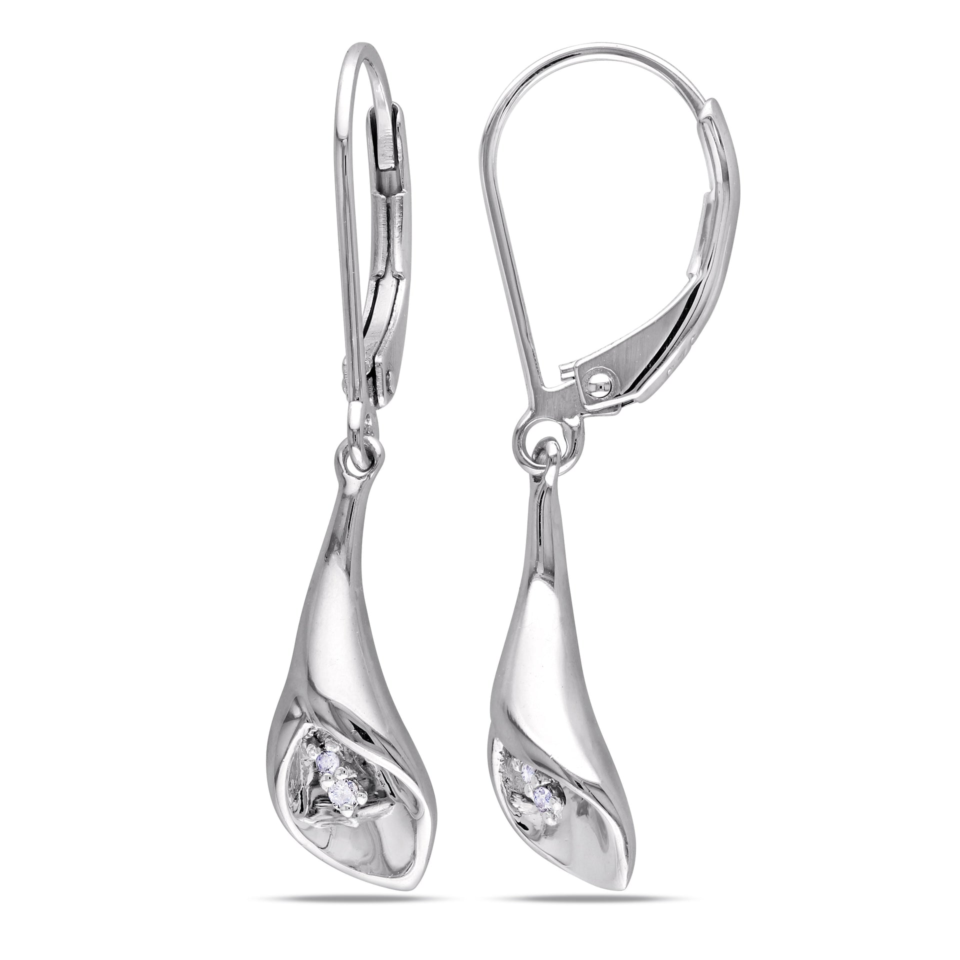 Mimi & Max Diamond Calla Lily Leverback Earrings in Sterling Silver