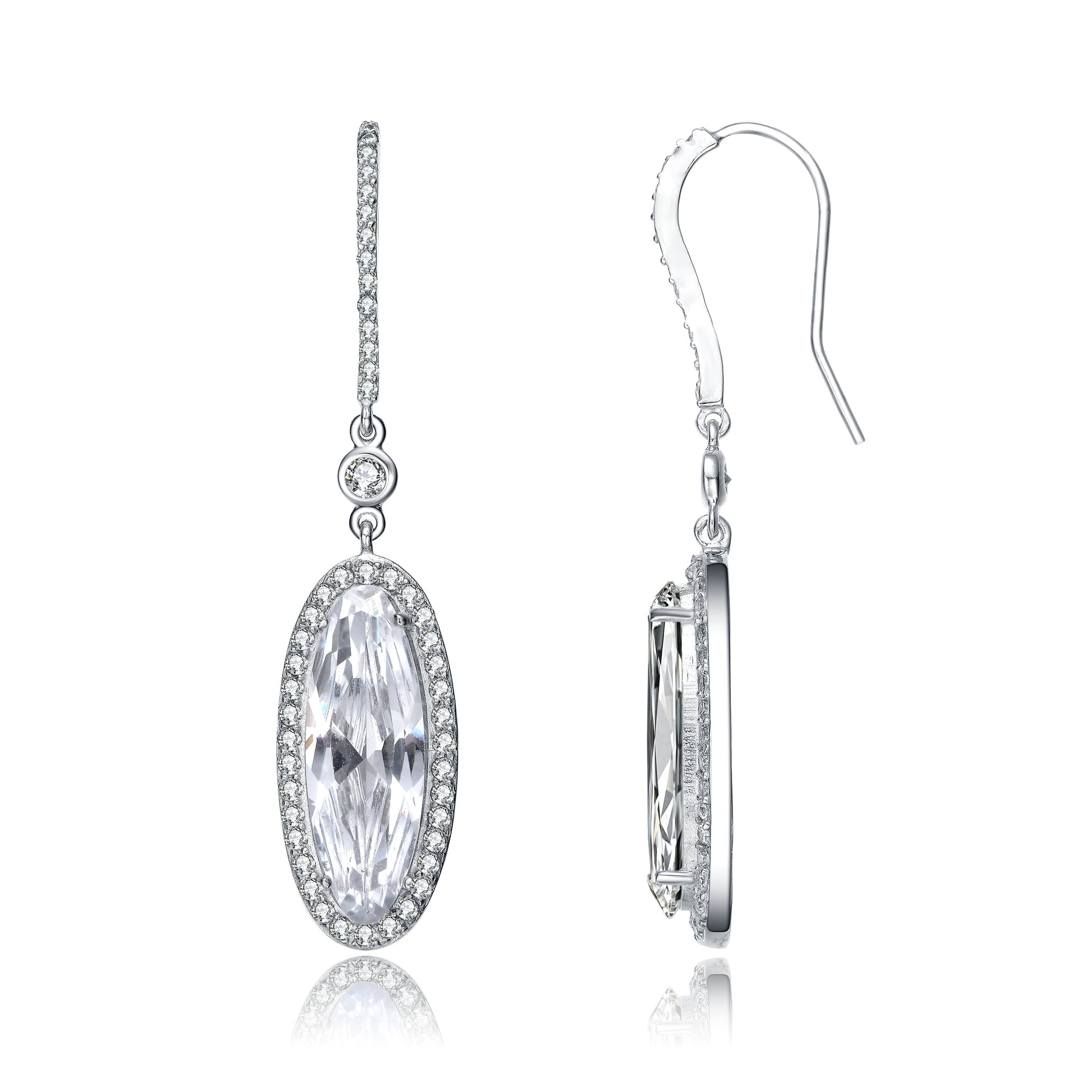 Sterling Silver Cubic Zirconia Solitaire Halo Dangle Earrings