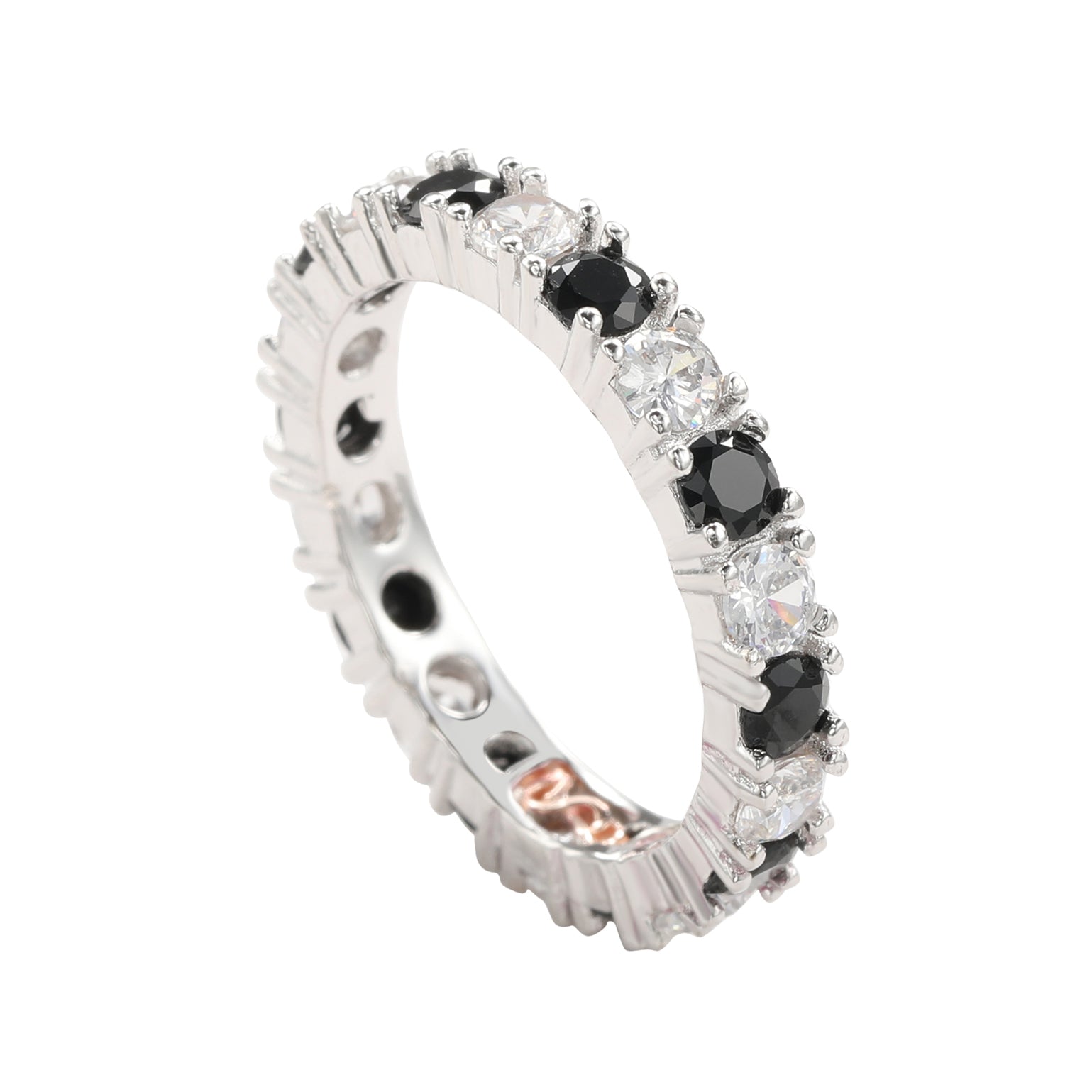 Suzy Levian Sterling Silver Cubic Zirconia Black Alternating Eternity Band
