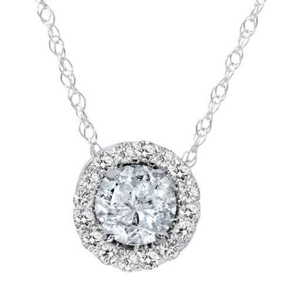 3/8 ct Diamond Round Solitaire Halo Pendant 10K White Gold
