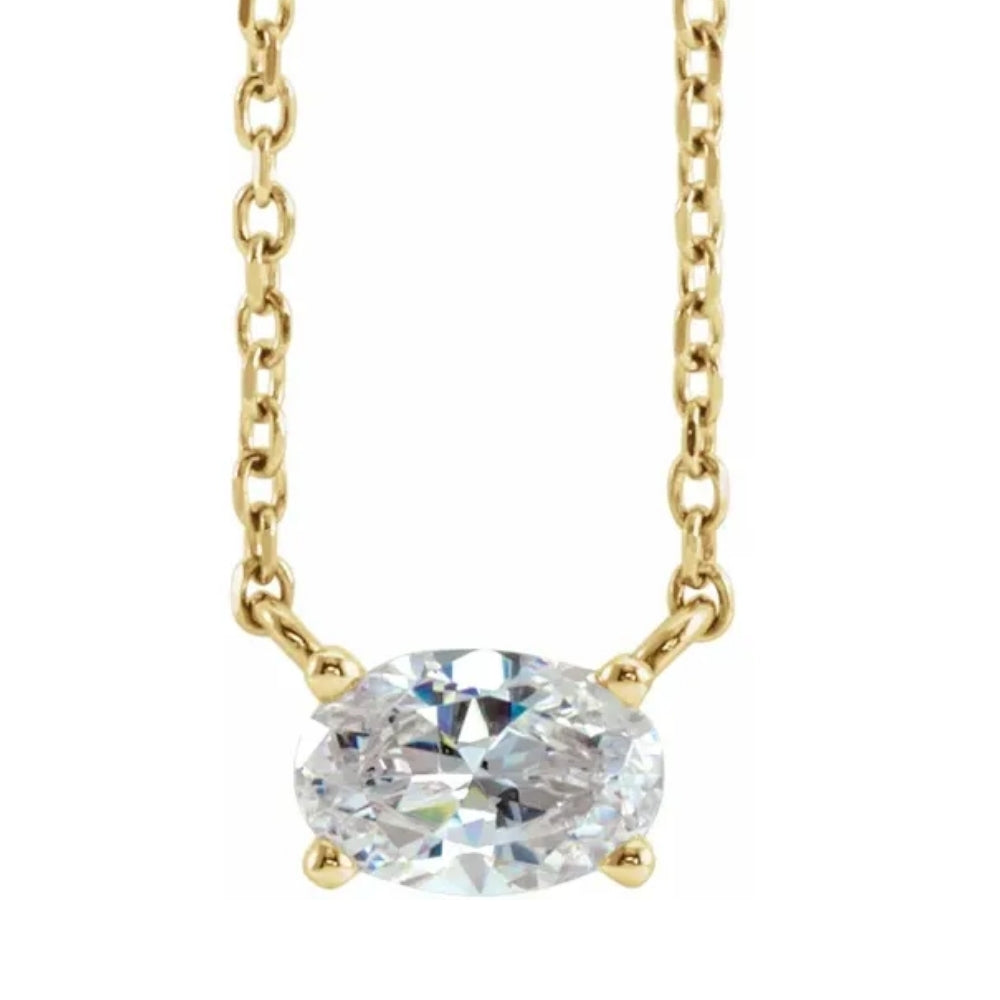 1/3Ct Oval Shaped Sideways Solitaire Diamond Necklace in White or Yellow Gold