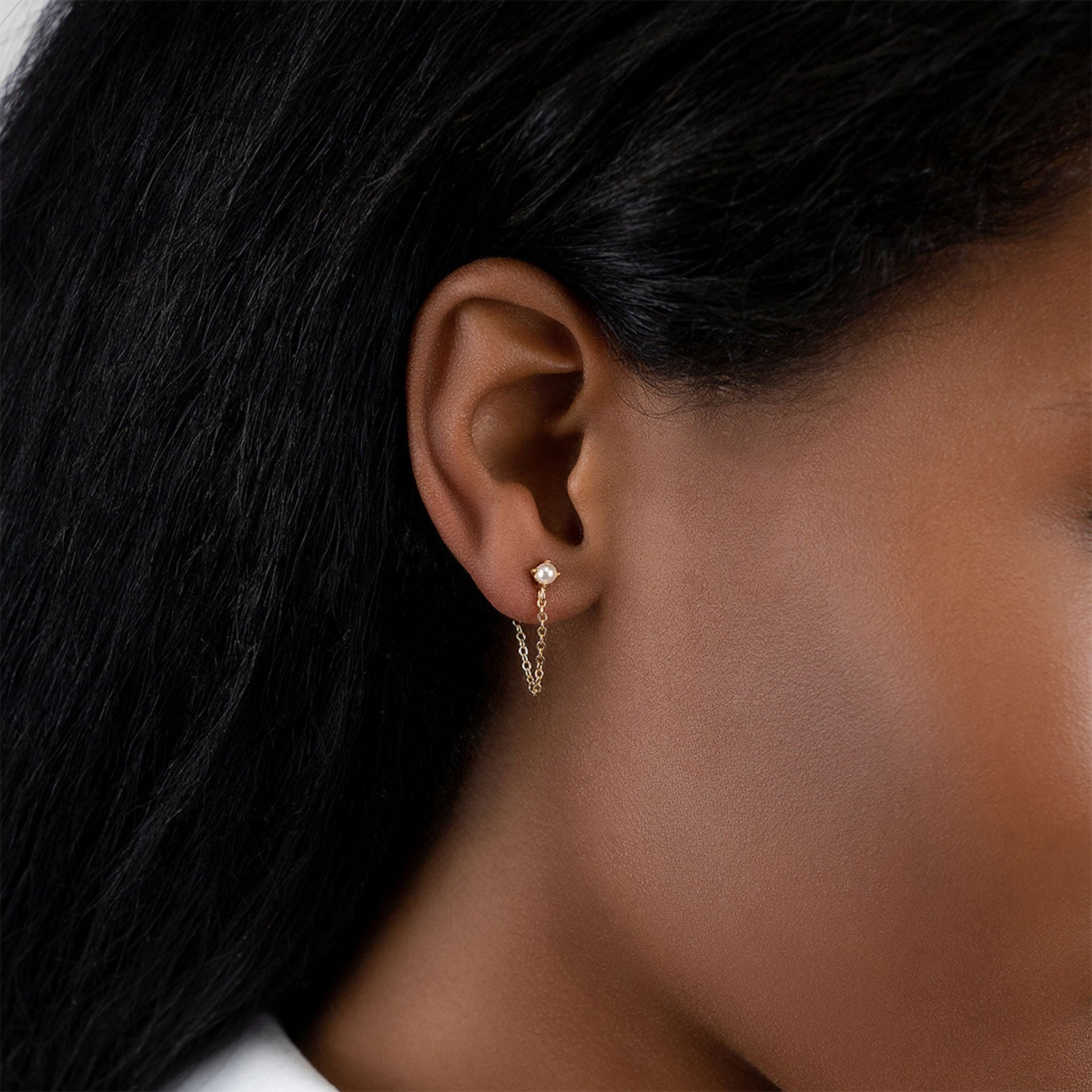 Chain and Freshwater Pearl Wrap Around Drop Earrings gold