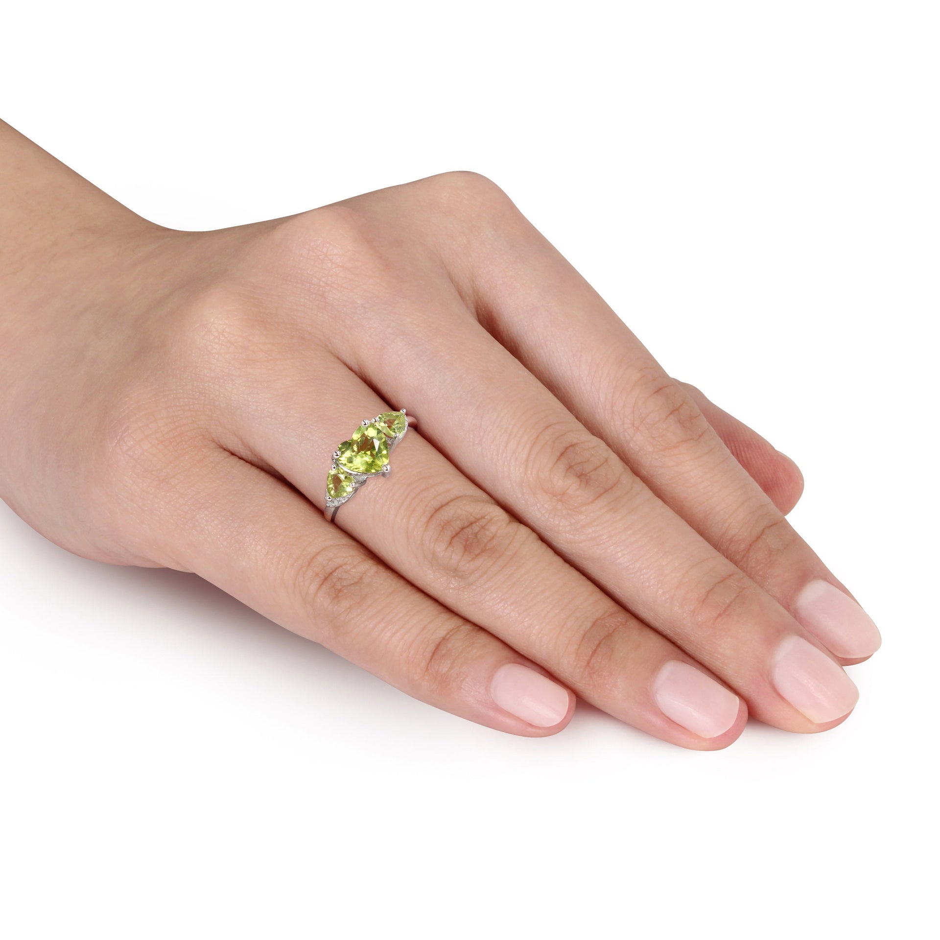 Peridot and Diamond Accent Triple Heart Ring in Sterling Silver