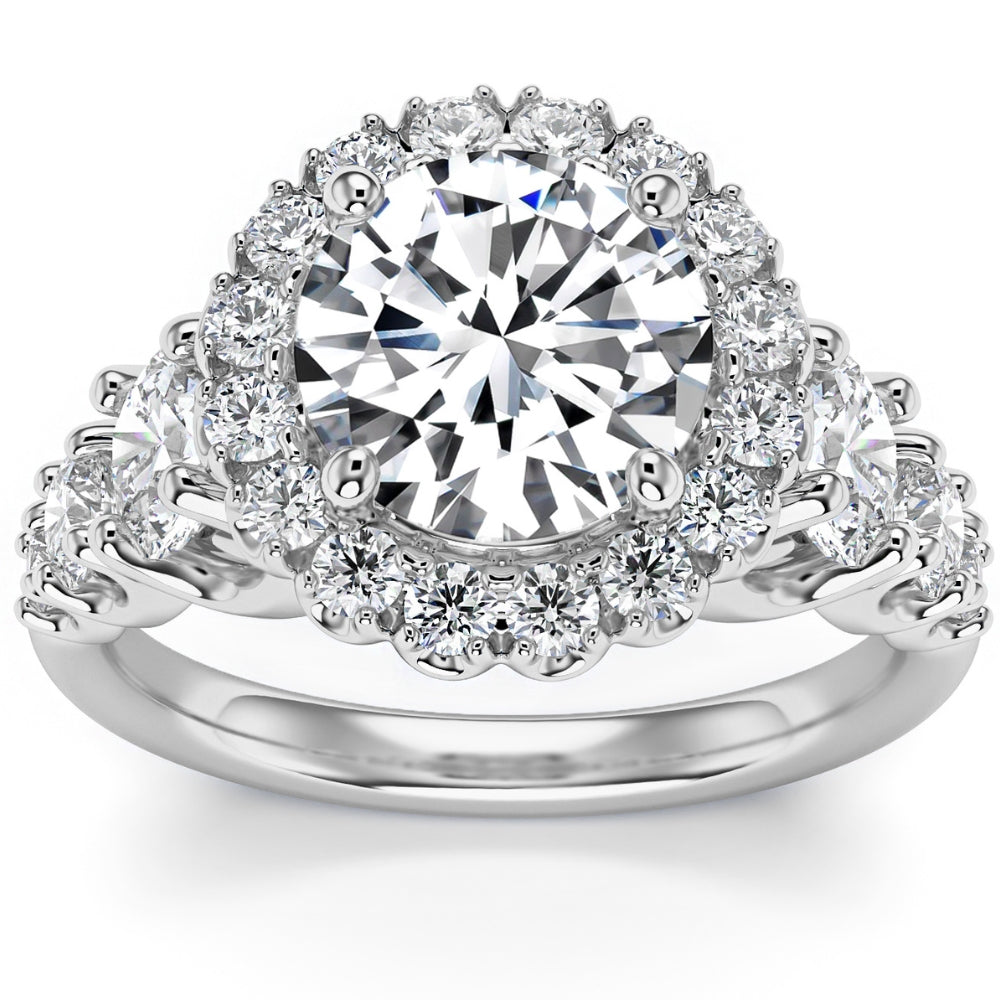 5Ct Halo Round Brilliant Cut Diamond Engagement Ring Lab Grown in 14k Gold