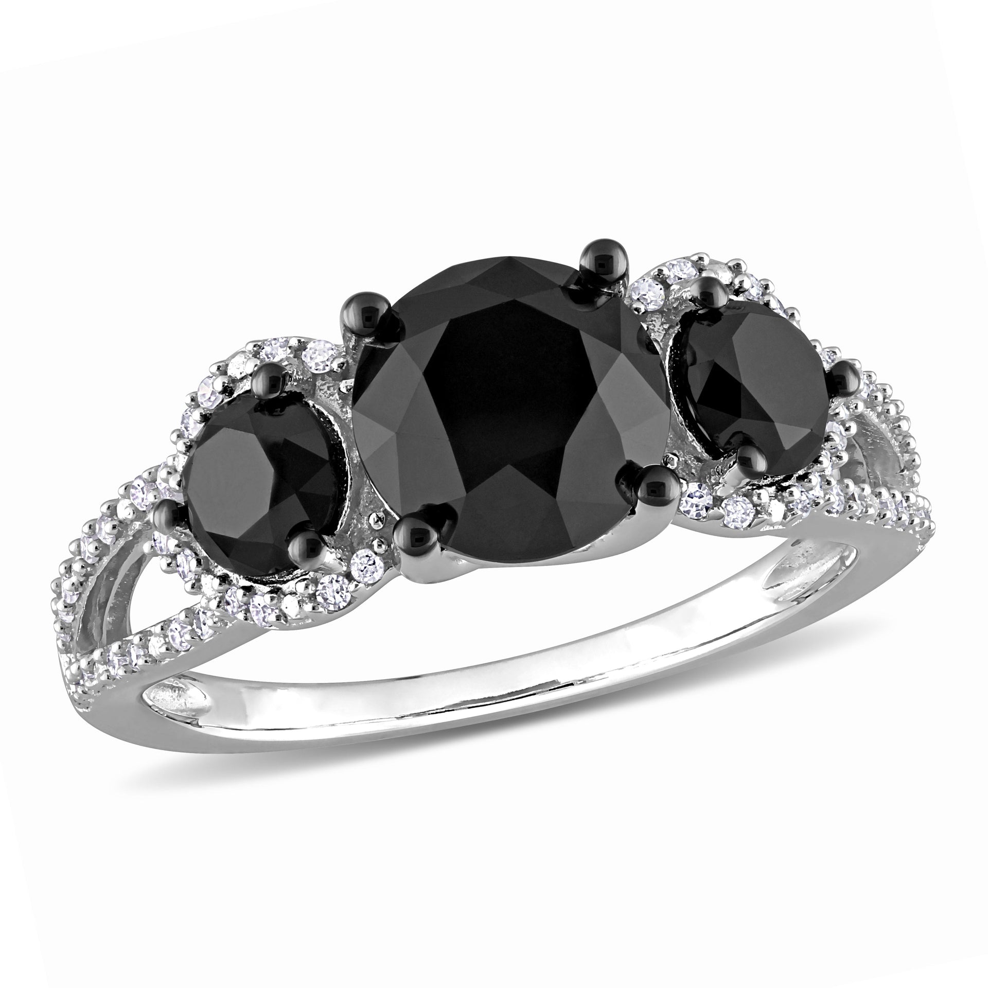 Mimi & Max 3ct TDW Black White Diamond 3-stone Ring 10k Gold With Black Rhodium Plating