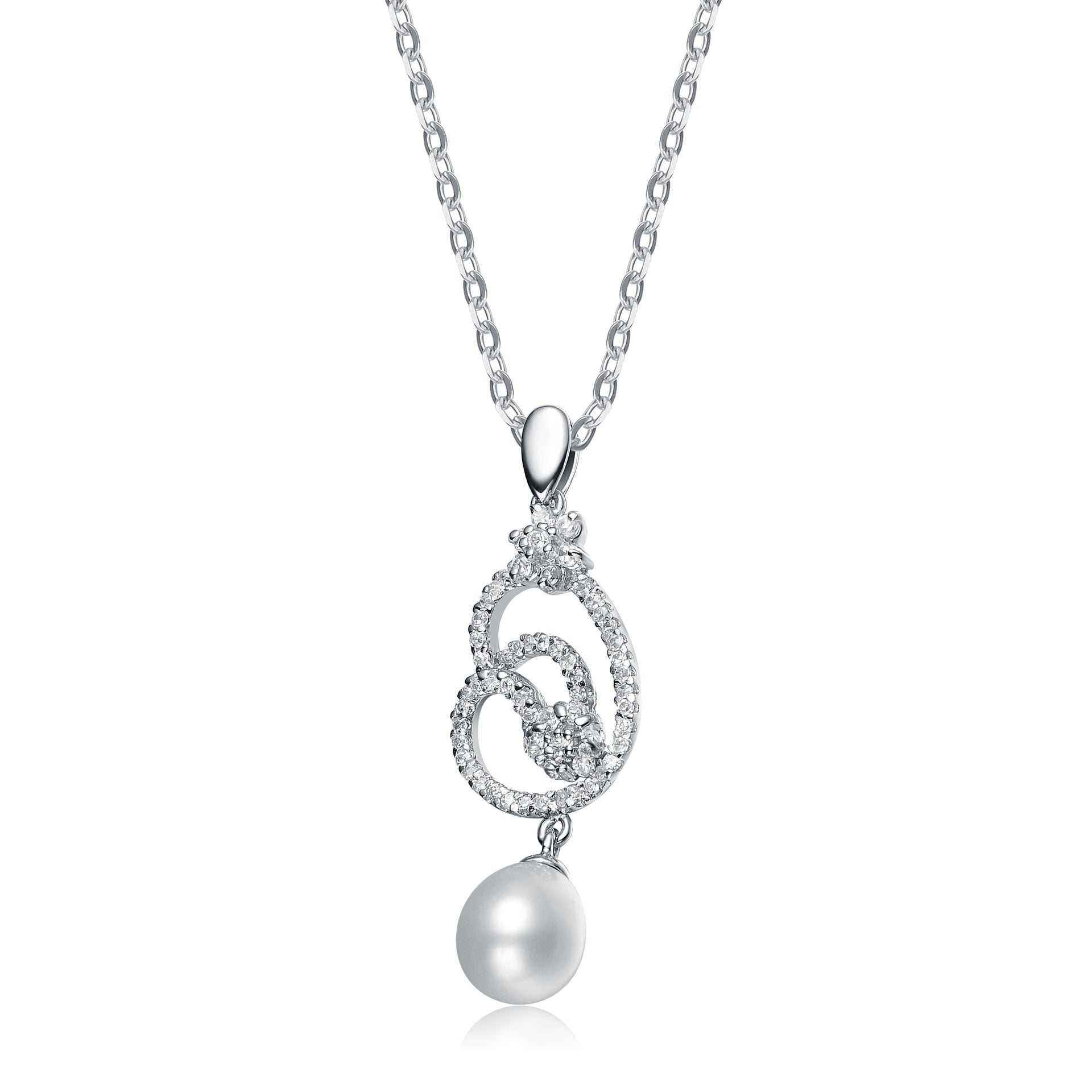 Cz Sterling Silver Pearl Drop Pendant