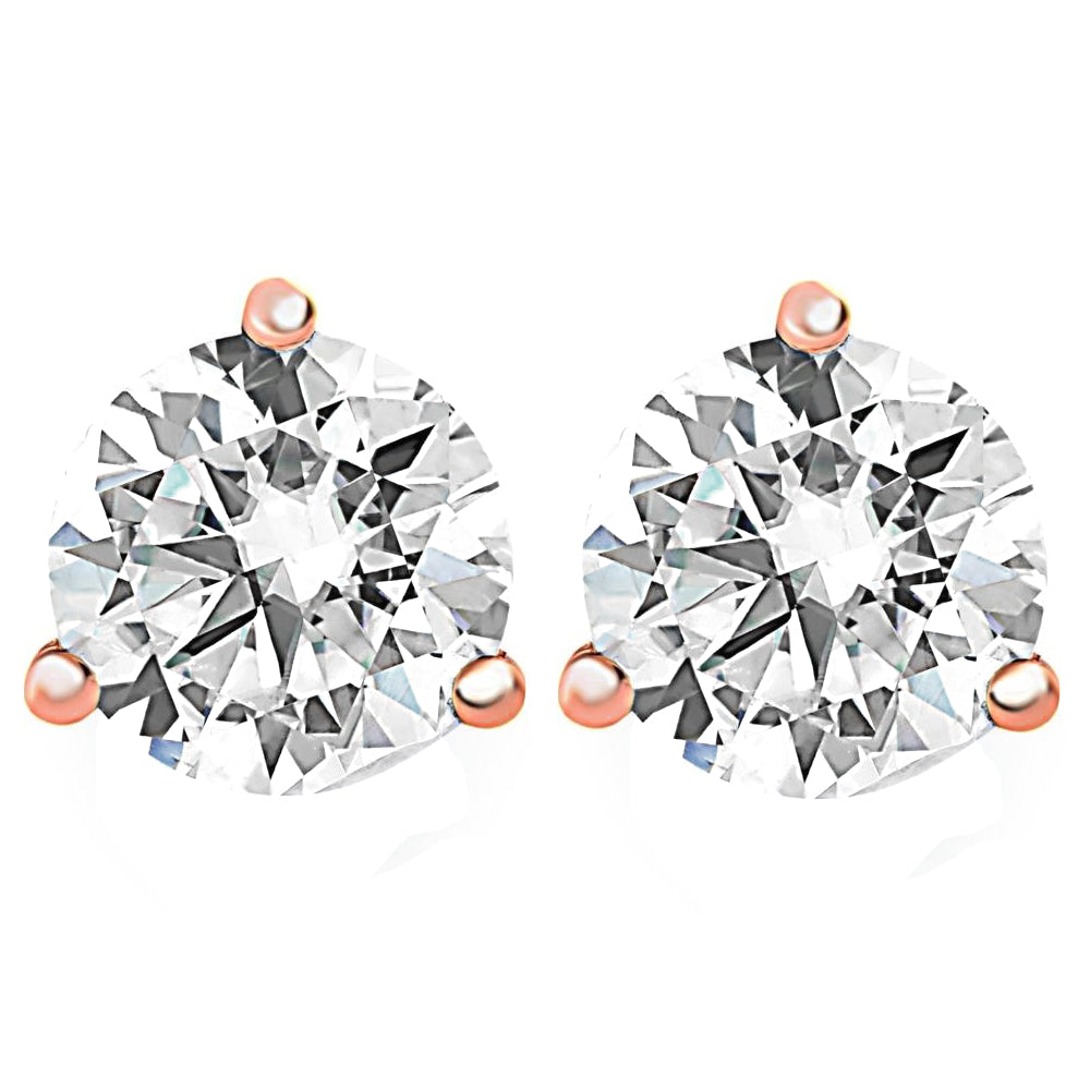 2 Carat Round Diamond Martini Studs 14K Rose Gold Enhanced