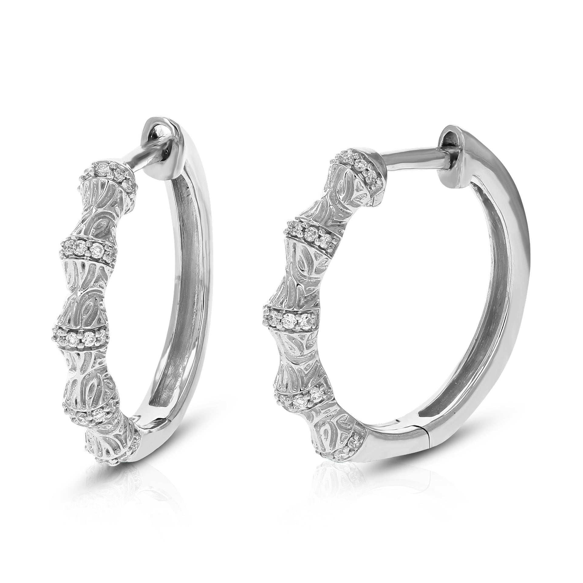 1/10 cttw 50 Stones Round Lab Grown Diamond Hoop Earrings .925 Sterling Silver Prong Set 2/3 Inch