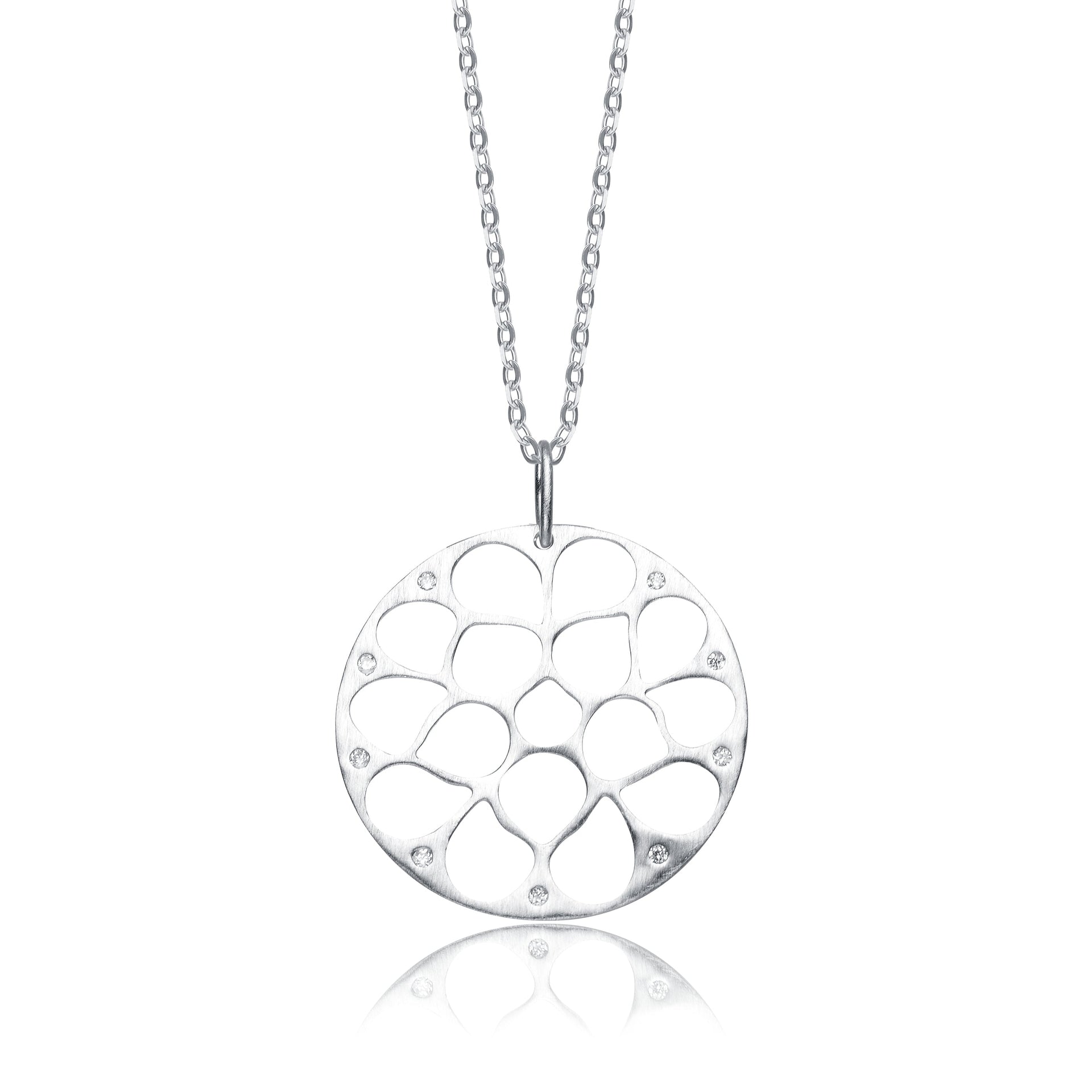C.z. Sterling Silver Rhodium Plated Matte Brushed Filigree Pendant
