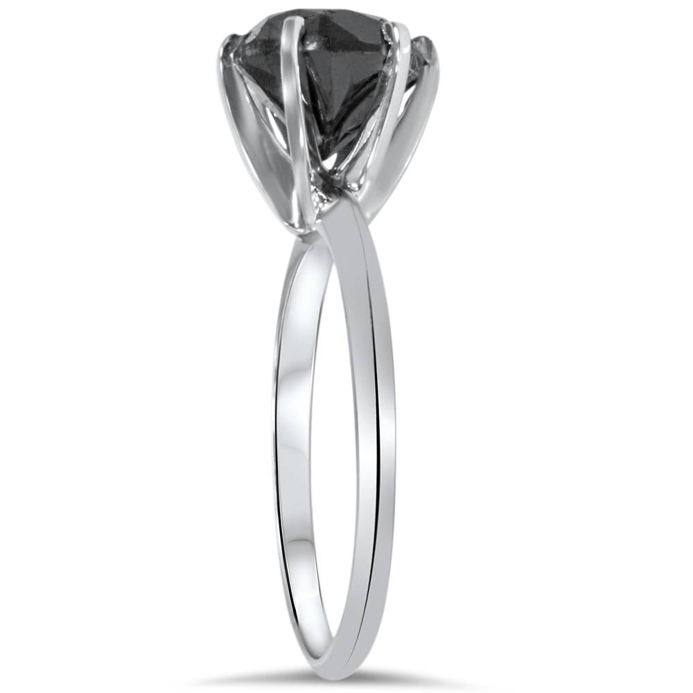 2 1/2 CT Black Diamond Solitaire Ring 14K White Gold