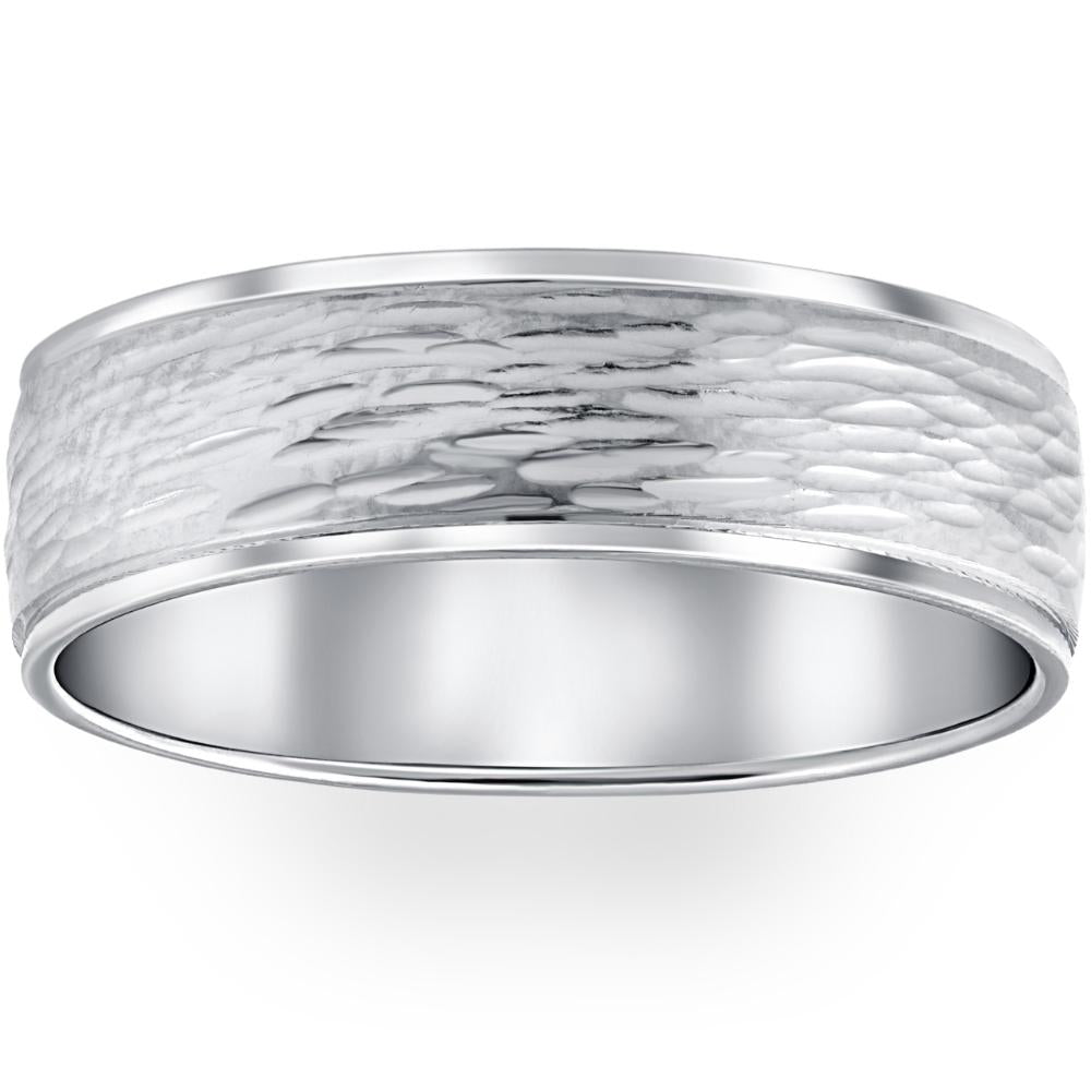 Hand Etched 6mm Dome Wedding Band 10K White Gold Size Selectable
