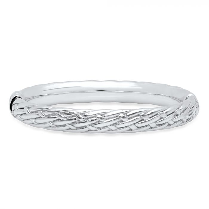 Sterling Silver Basketweave Textured Fashion Bangle Bracelet