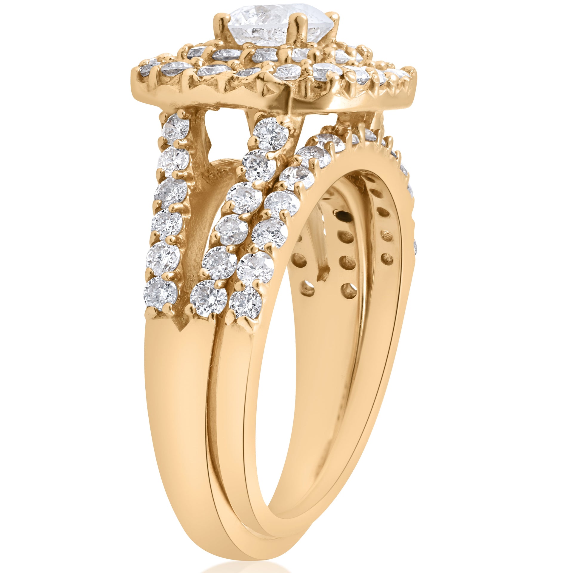 2ct Diamond Engagement Double Cushion Halo Wedding Ring Set 10k Yellow Gold